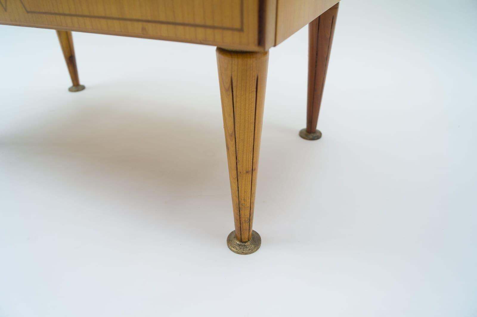 photo for sale Mid Century Modern Brass And Wood Nightstands, 1950s, Set Of 2