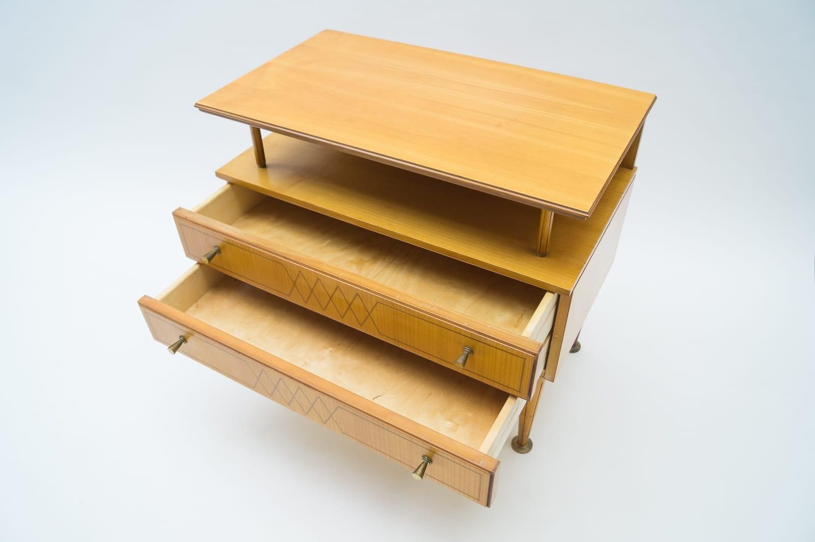 Furniture Mid Century Modern Brass And Wood Nightstands, 1950s, Set Of 2 photo