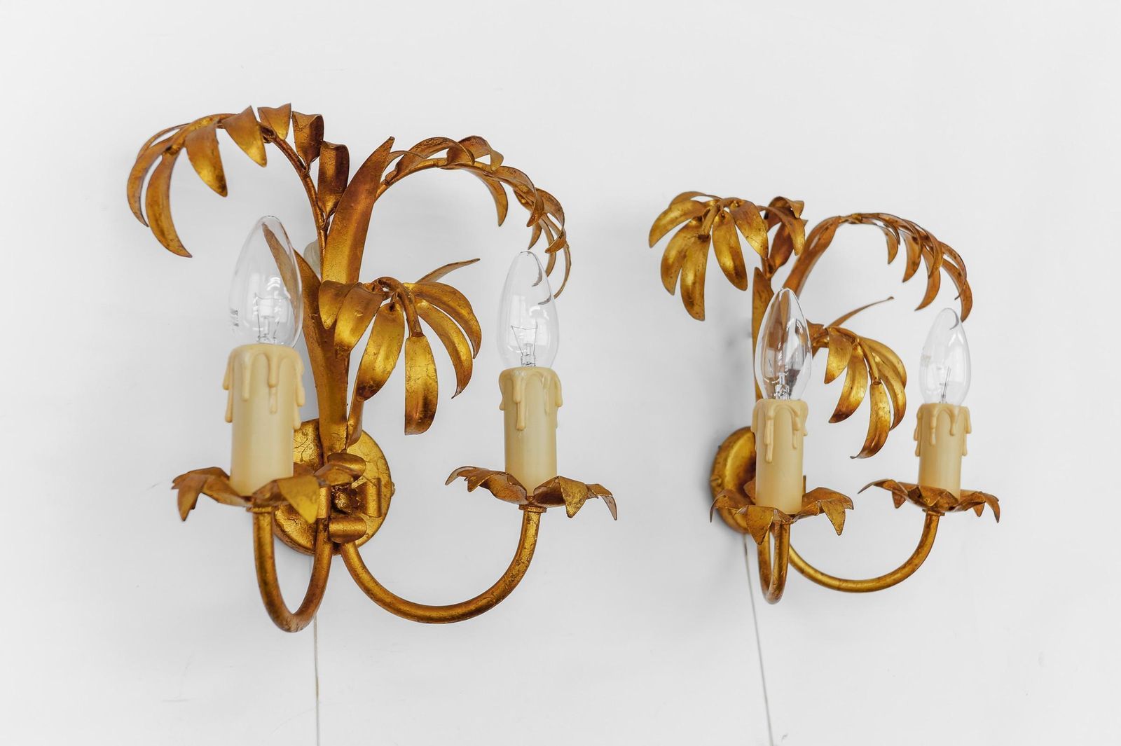 Pair Of Hollywood Regency Double Palm Wall Lights By Hans Kögl, Germany, 1970s photo furniture