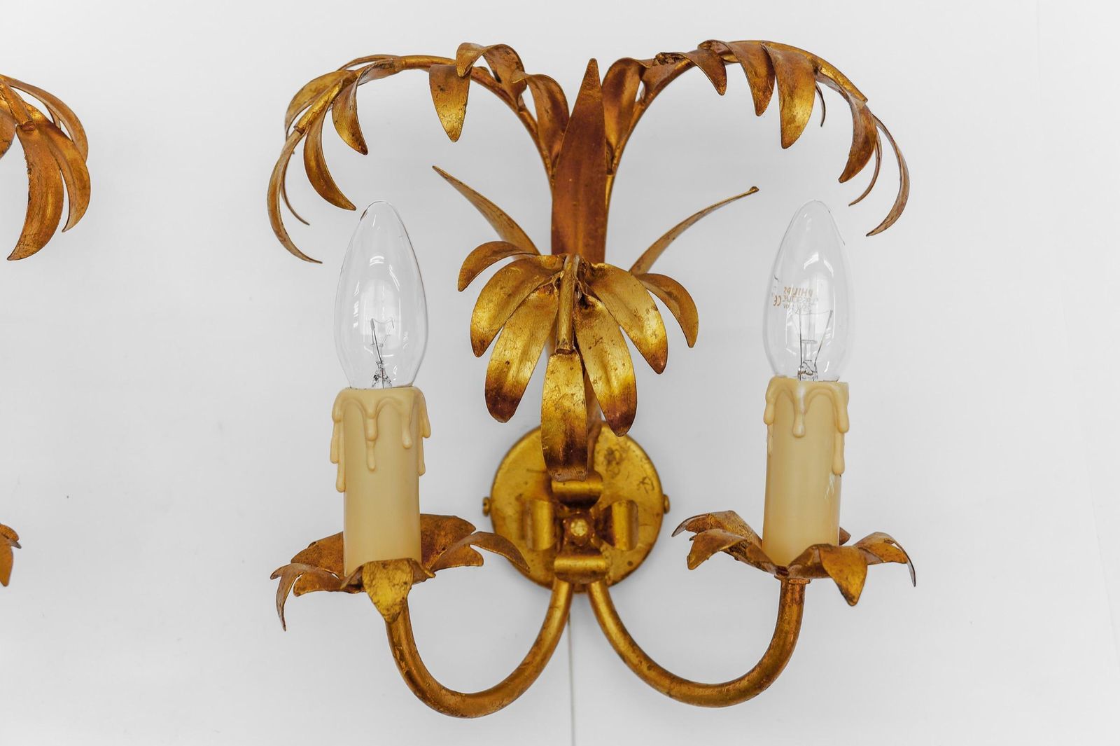 Pair Of Hollywood Regency Double Palm Wall Lights By Hans Kögl, Germany, 1970s photo Lighting