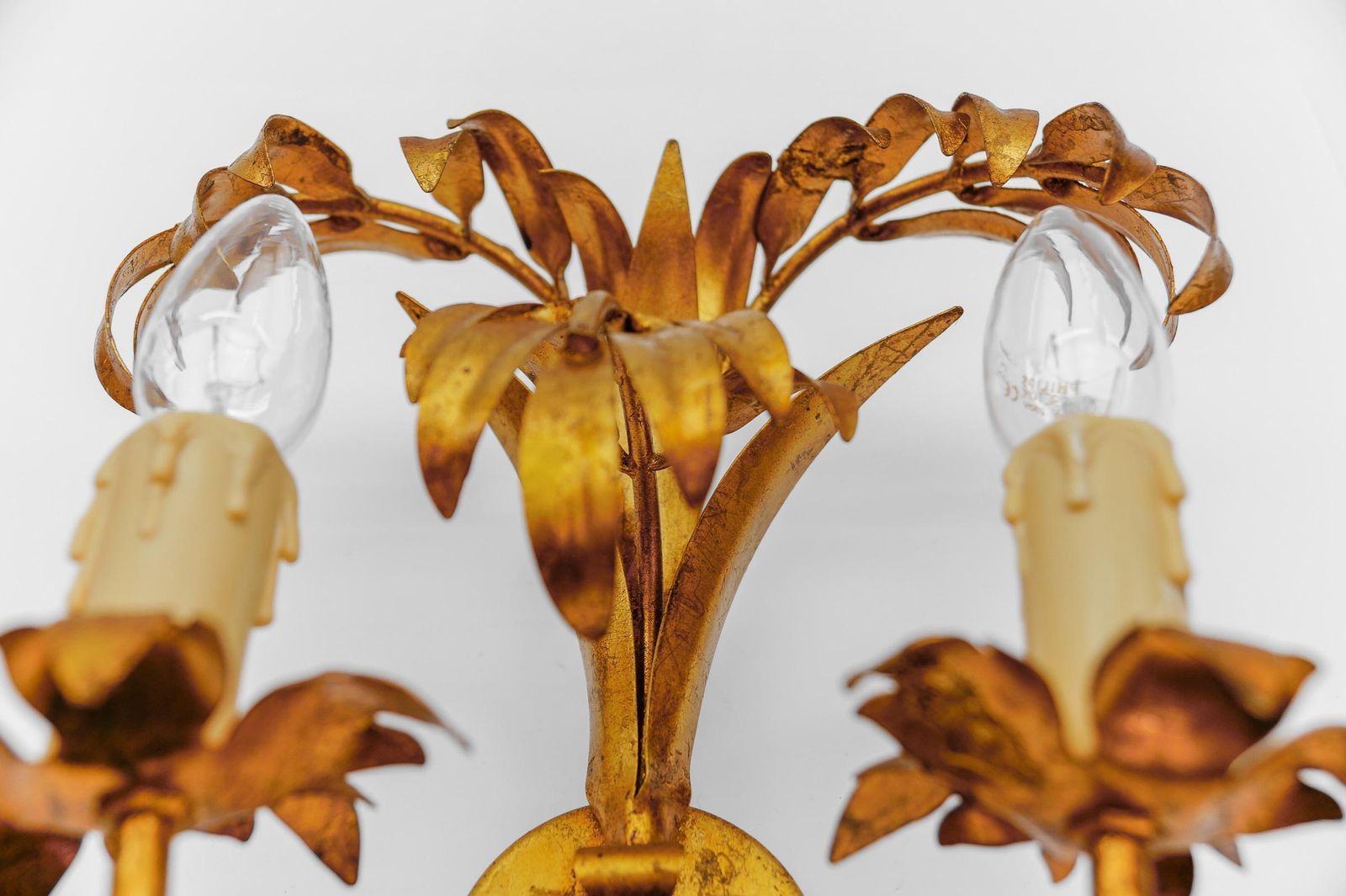 Pair Of Hollywood Regency Double Palm Wall Lights By Hans Kögl, Germany, 1970s photo vinterior