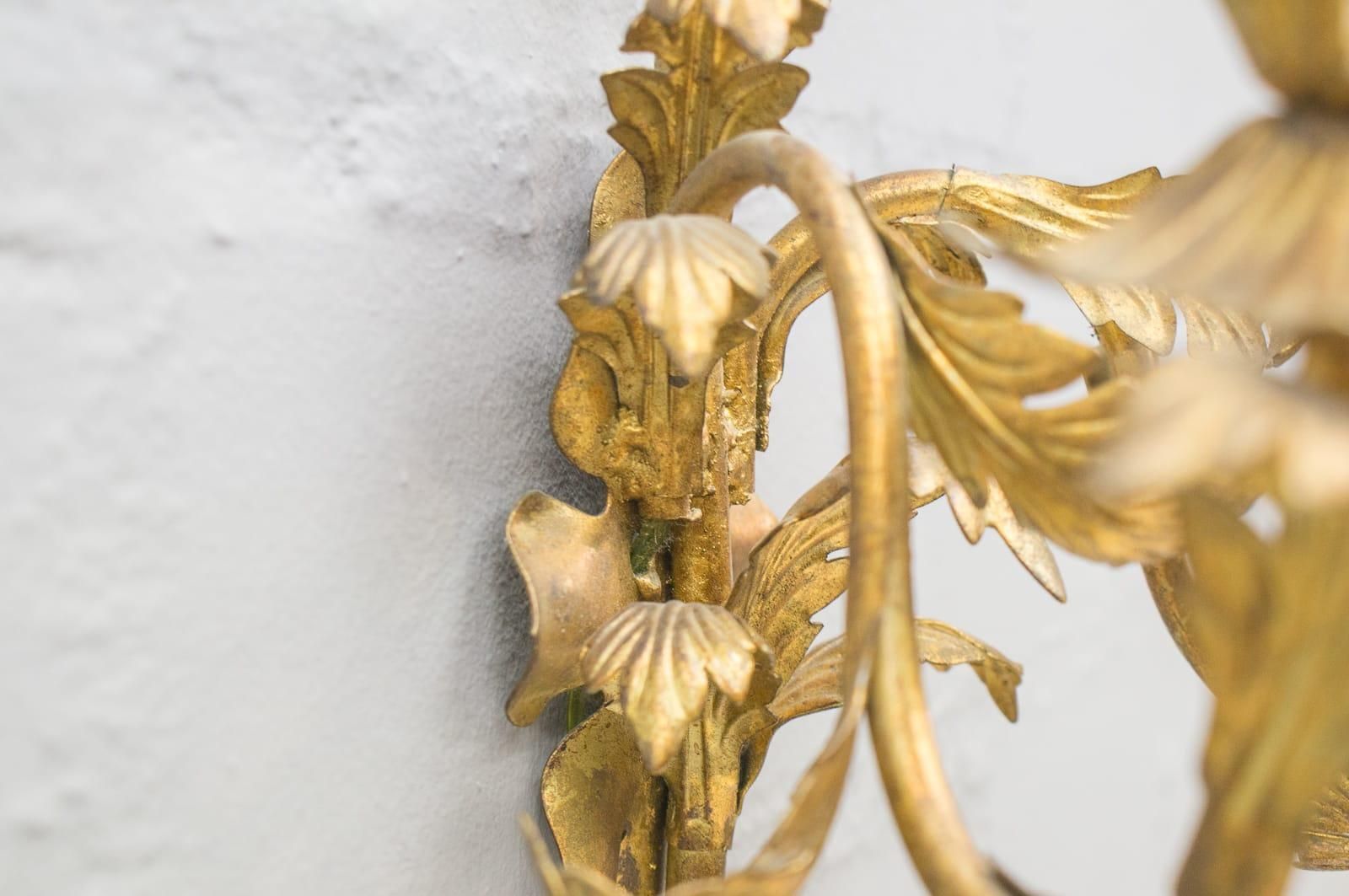 Pair Of Vintage Hollywood Regency Massive Brass Wall Lights, Italy, 1960s photo buy