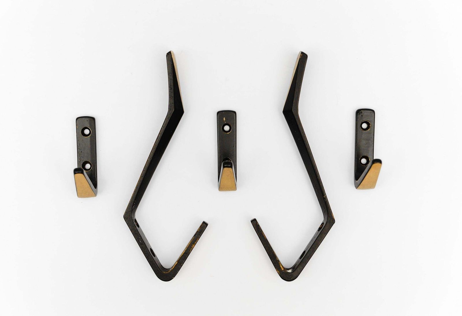 Set Of 5 Mid Century Modern Massive Brass Wall Hooks, Austria, 1960s photo furniture