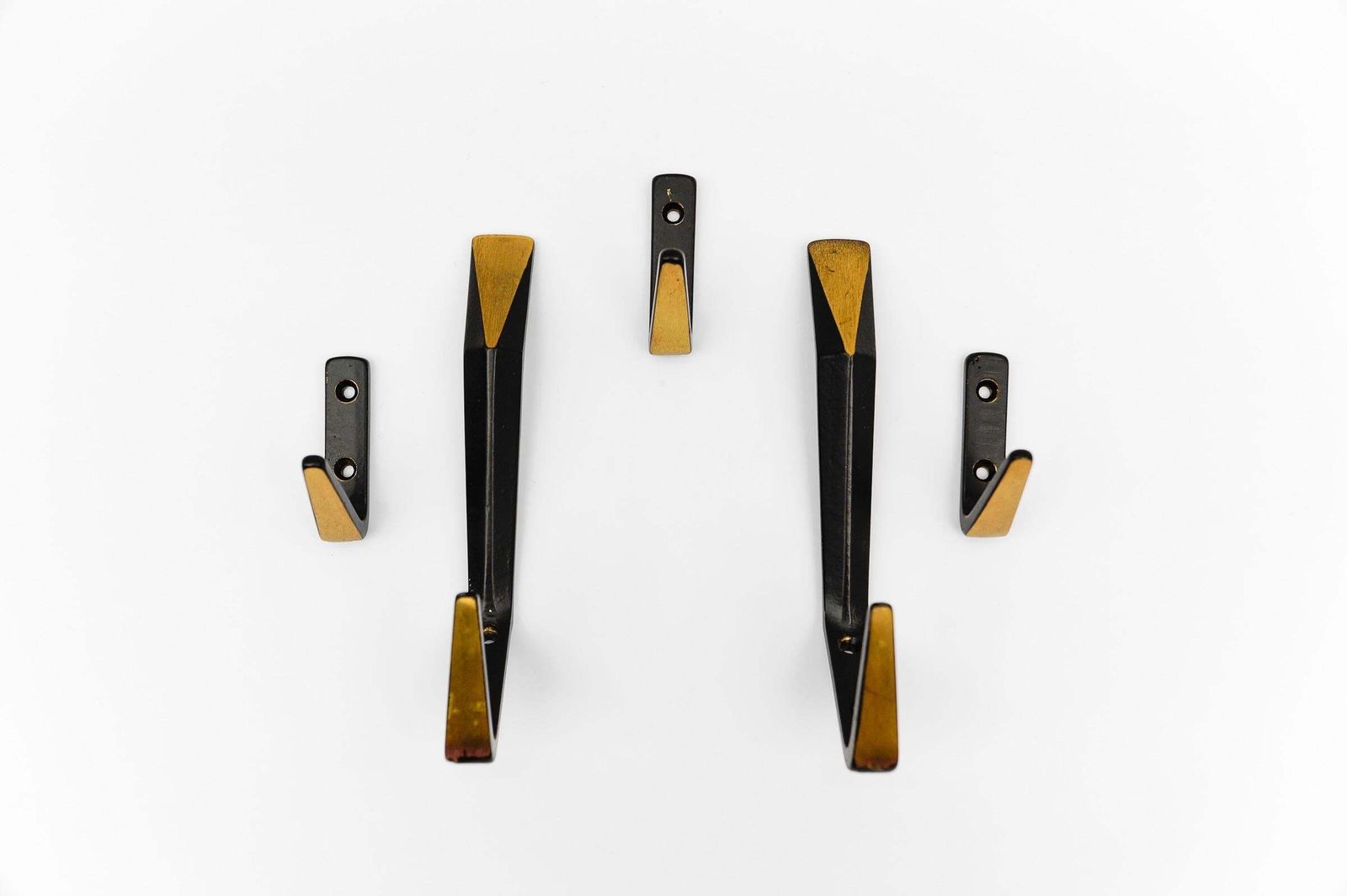 Set Of 5 Mid Century Modern Massive Brass Wall Hooks, Austria, 1960s photo for sale