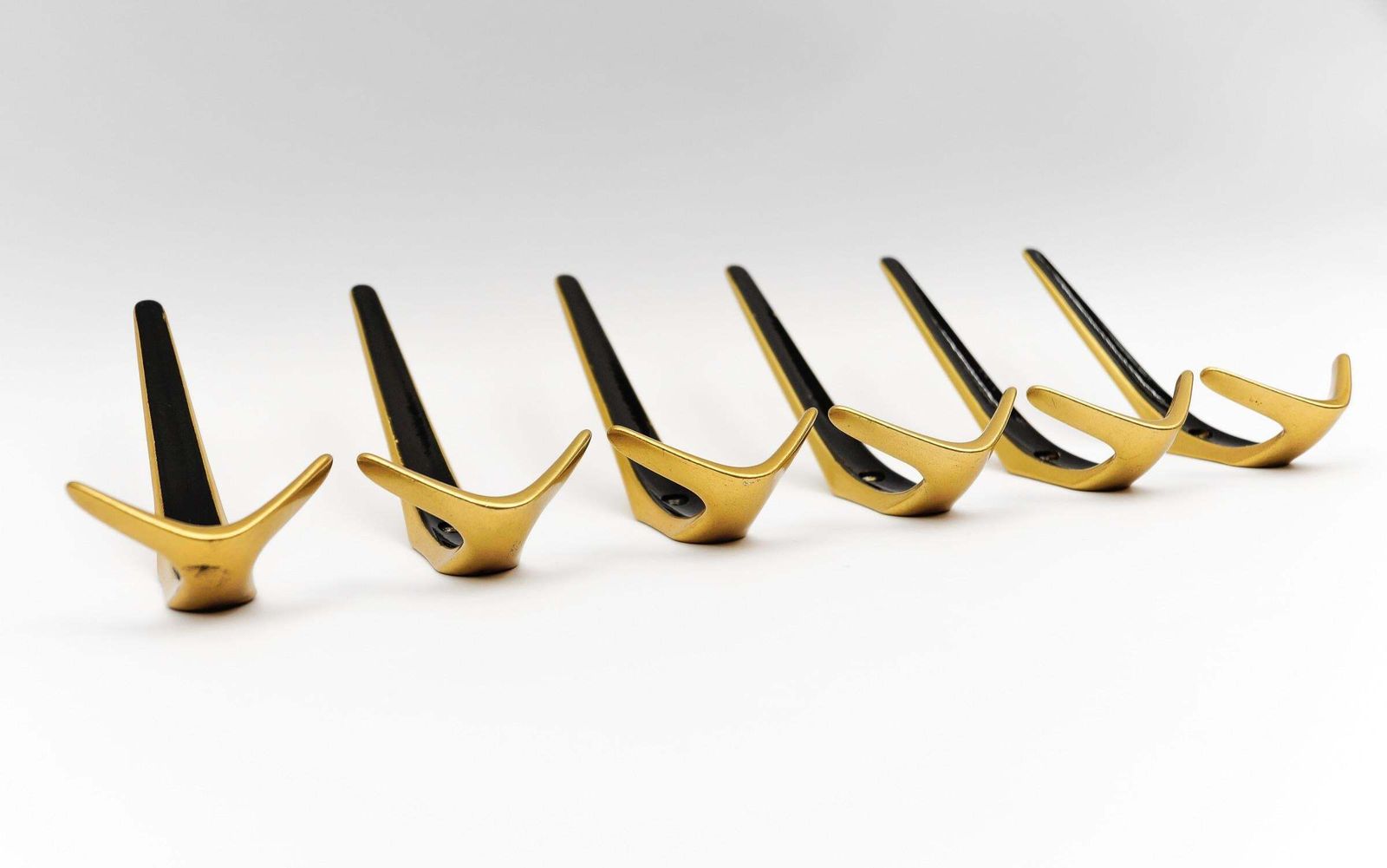 Set Of 6 Mid Century Modern Brass Wall Hooks, Austria, 1960s photo 1104.0