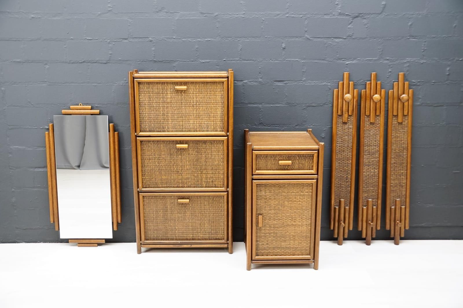 Lovely Rattan Wardrobe Set, 1970s Italy photo for sale