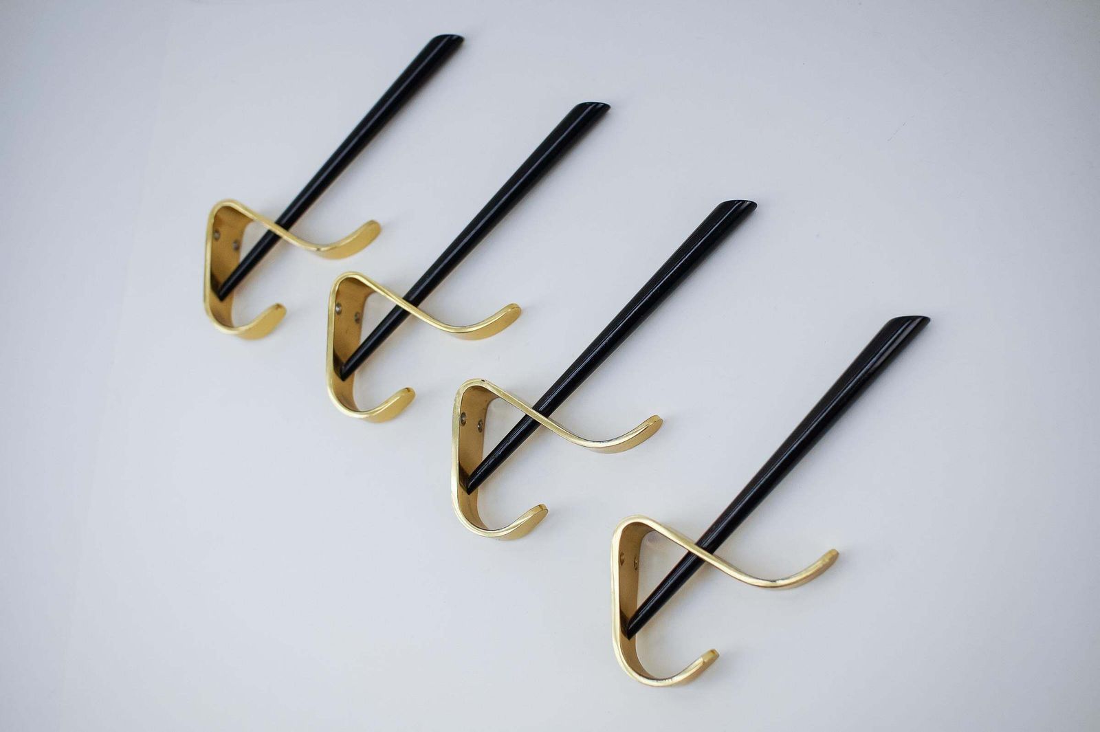 Set Of 4 Mid Century Brass Wall Hooks, Austria, 1950s photo 1062.0