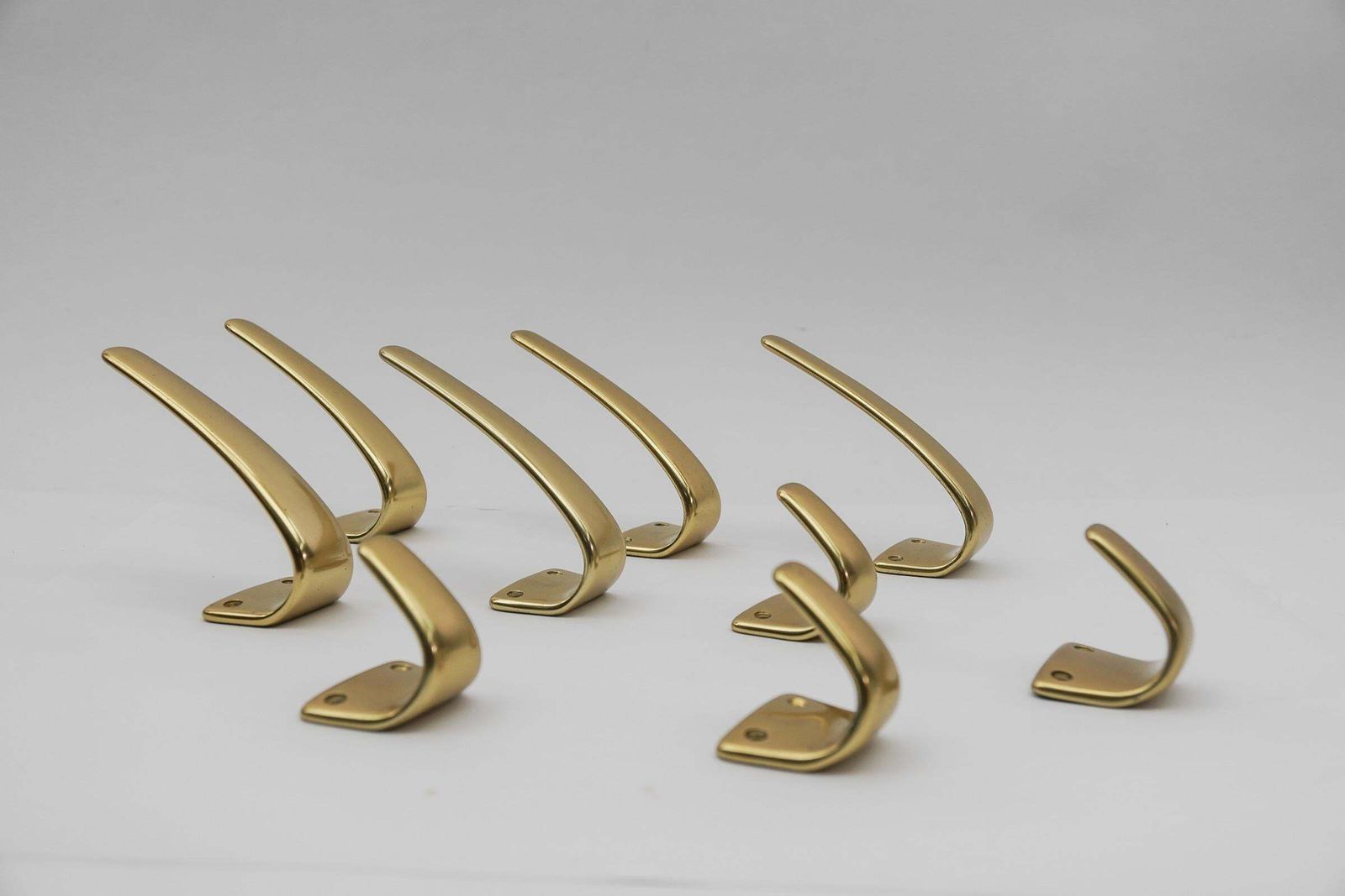 Set Of 18 Midcentury Brass Wall Hooks, Austria, 1950s photo 2888.0