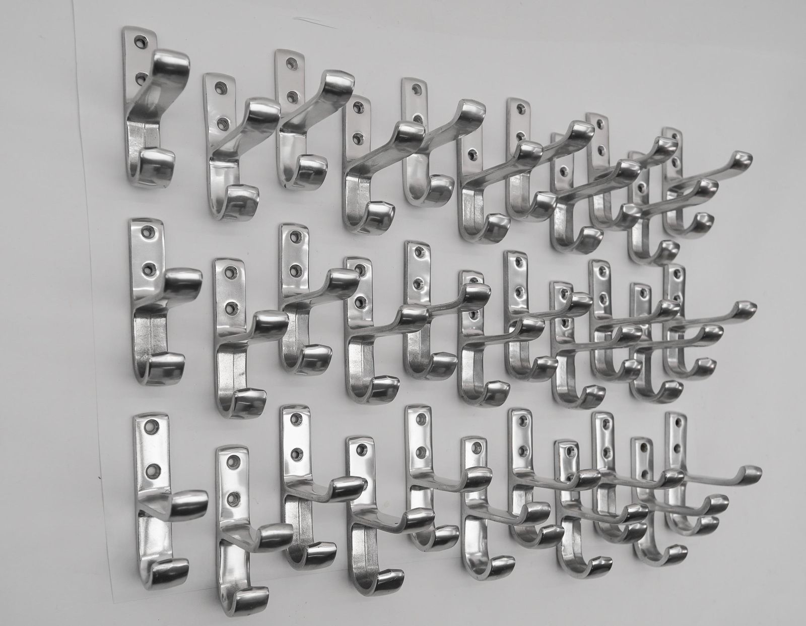 Set Of 35 Midcentury Aluminium Wall Hooks, Austria, 1950s photo for sale