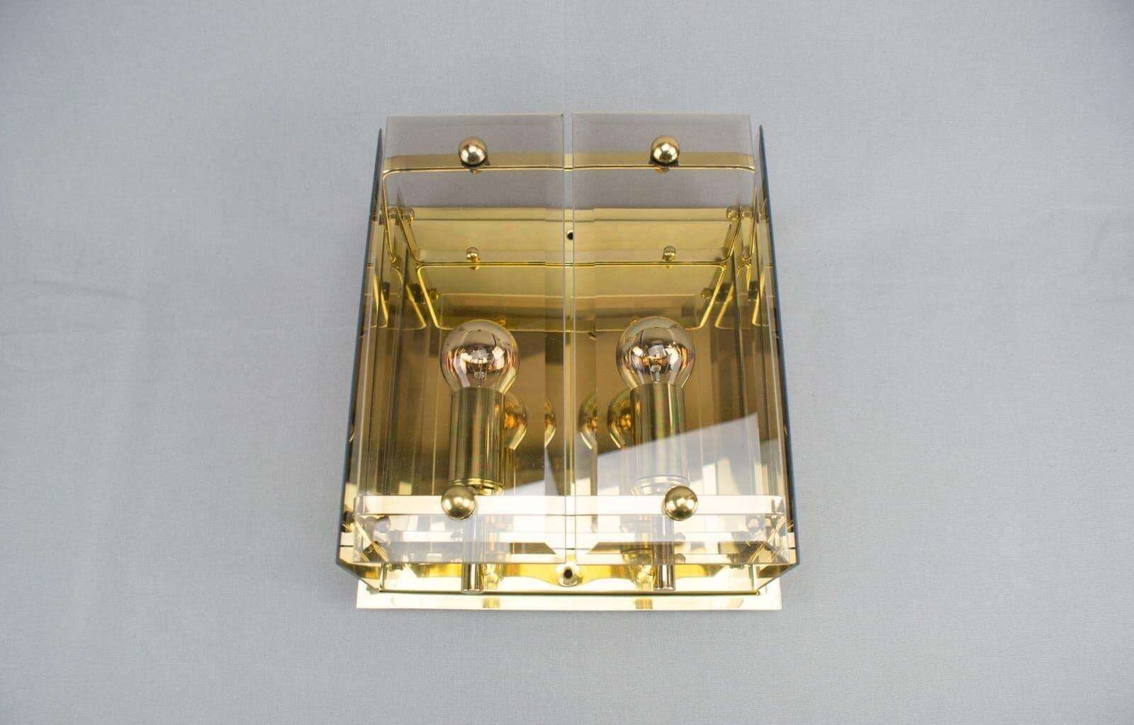 Set Of 5 Elegant Midcentury Brass And Smoked Glass Wall Lamps, Germany, 1960s photo buy