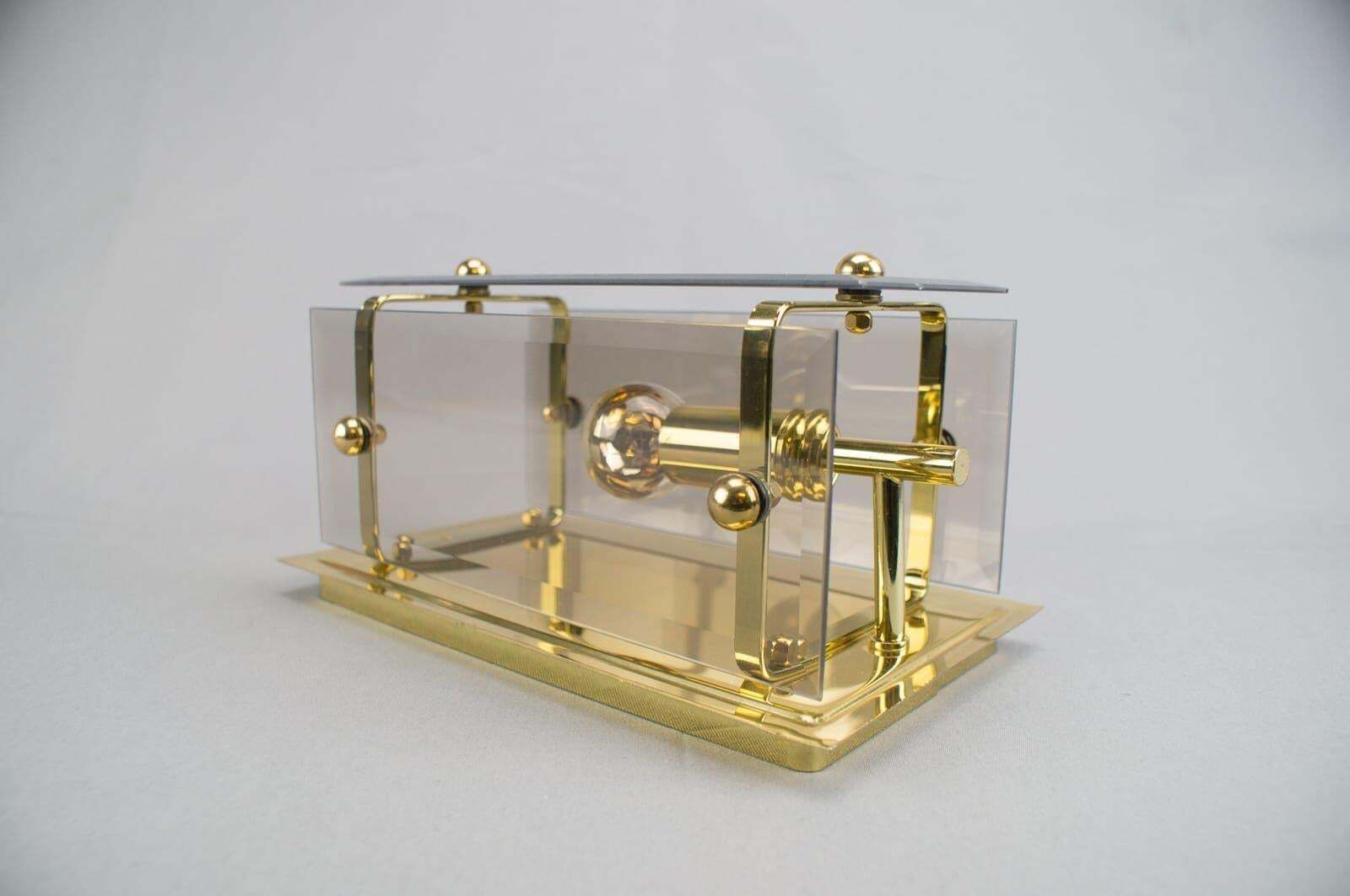 photo furniture Set Of 5 Elegant Midcentury Brass And Smoked Glass Wall Lamps, Germany, 1960s