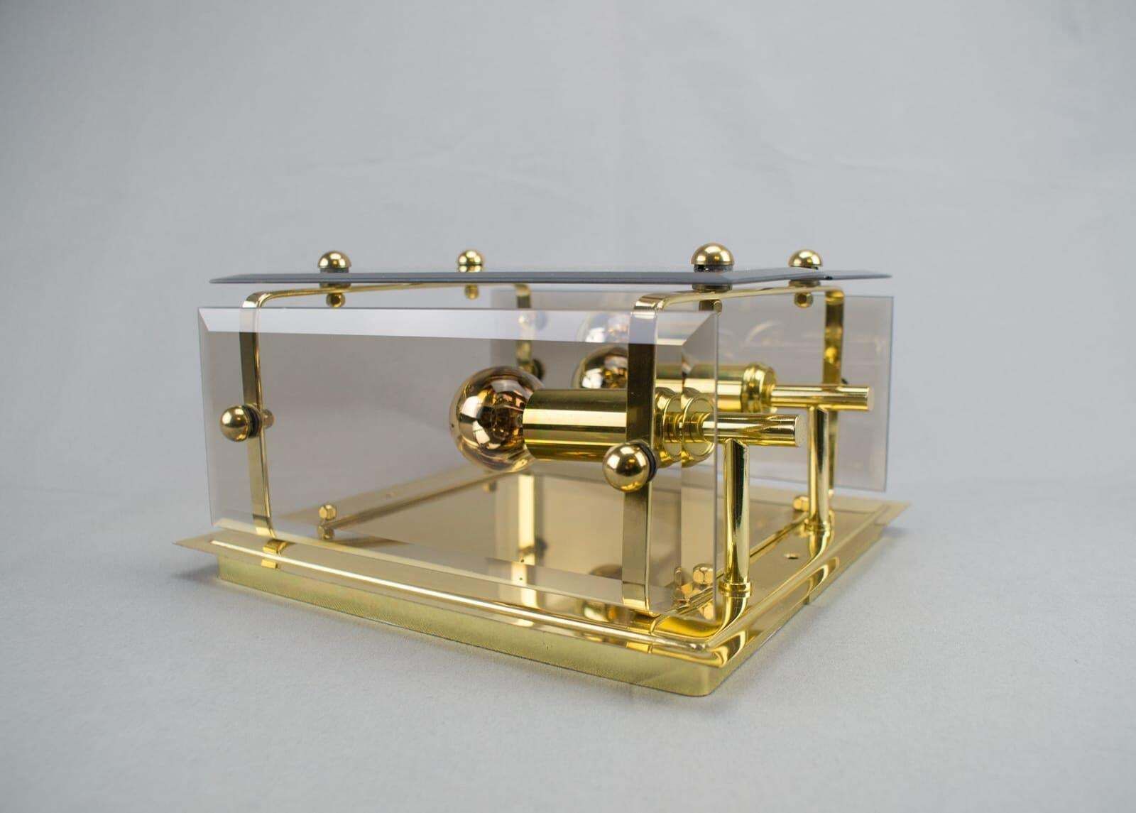 photo vinterior Set Of 5 Elegant Midcentury Brass And Smoked Glass Wall Lamps, Germany, 1960s