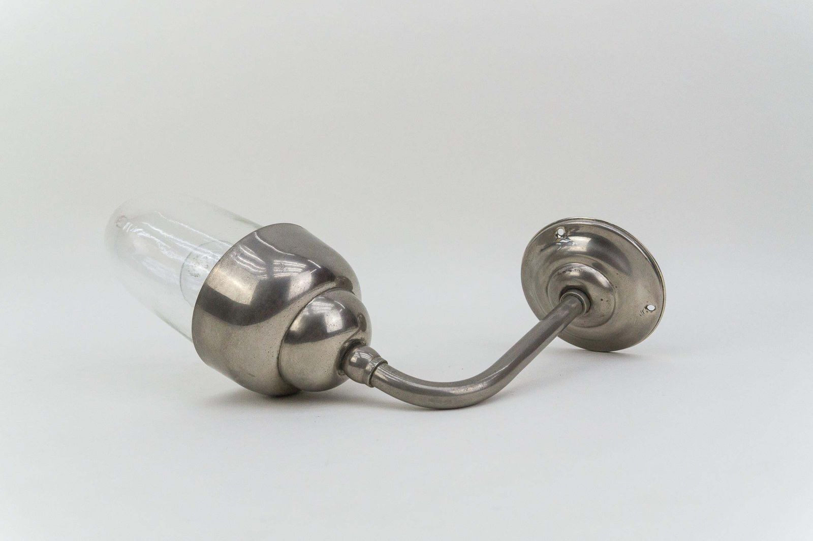 Lovely And Rare Art Deco Outdoor Nickel Plated And Glass Arc Wall Lamp, Austria photo vintage