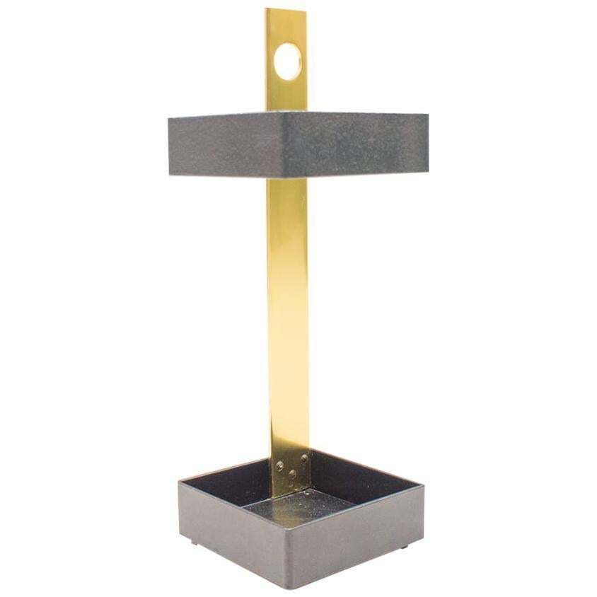 Minimalistic Mid Century Modern Umbrella Stand In Brass And Metal, Austria 1950s