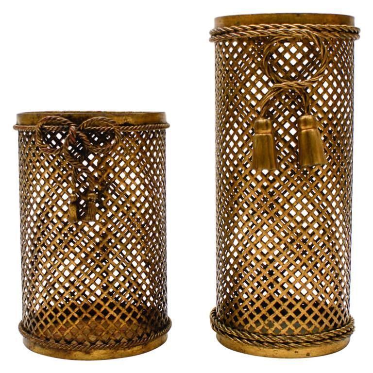 Vintage Italian Hollywood Regency Gold Gilded Umbrella Stand And Paper Basket