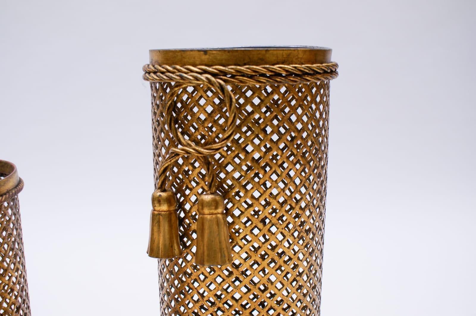 Vintage Italian Hollywood Regency Gold Gilded Umbrella Stand And Paper Basket photo Home Decor