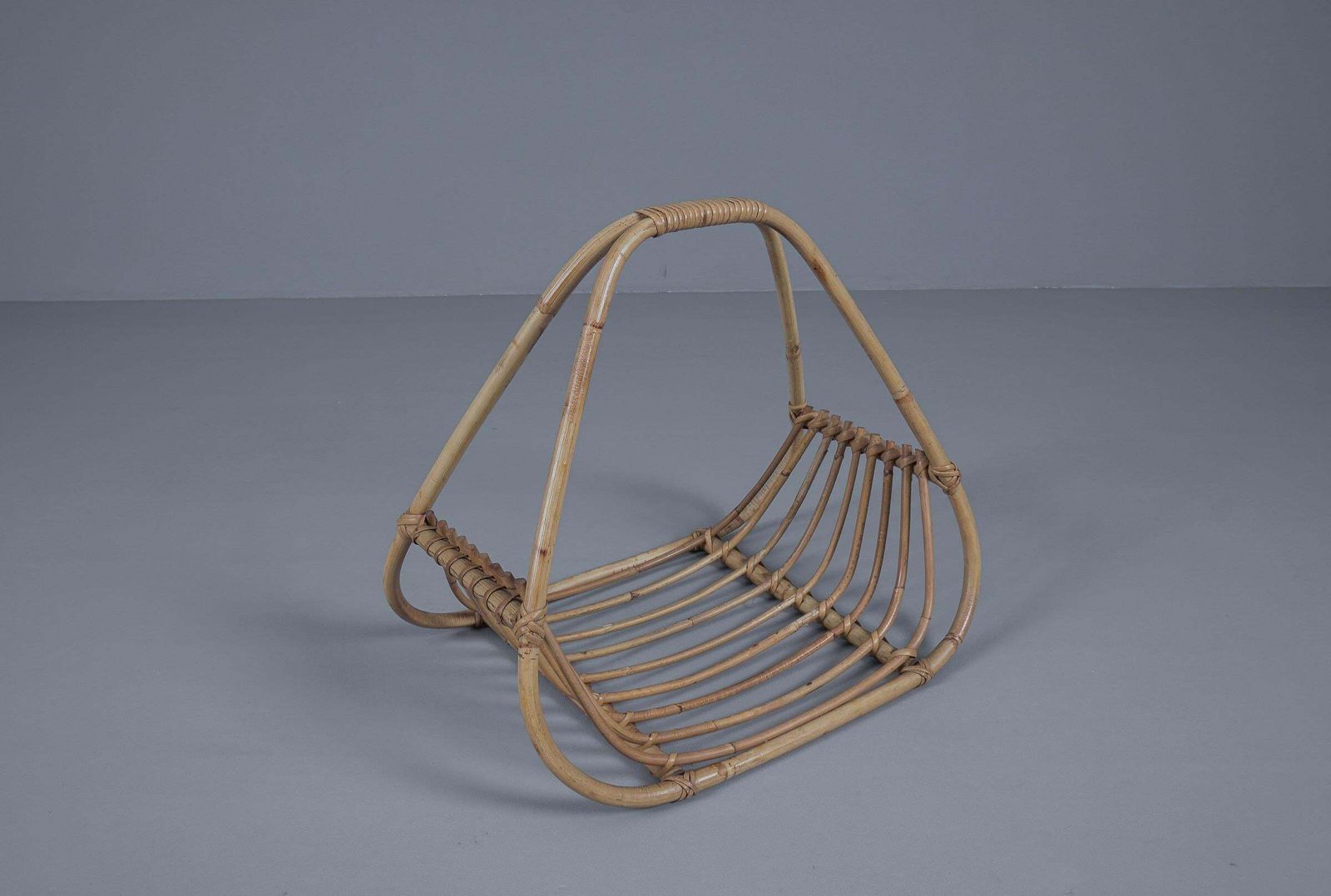 photo for sale Mid Century Modern Italian Rattan Magazine Rack, 1960s