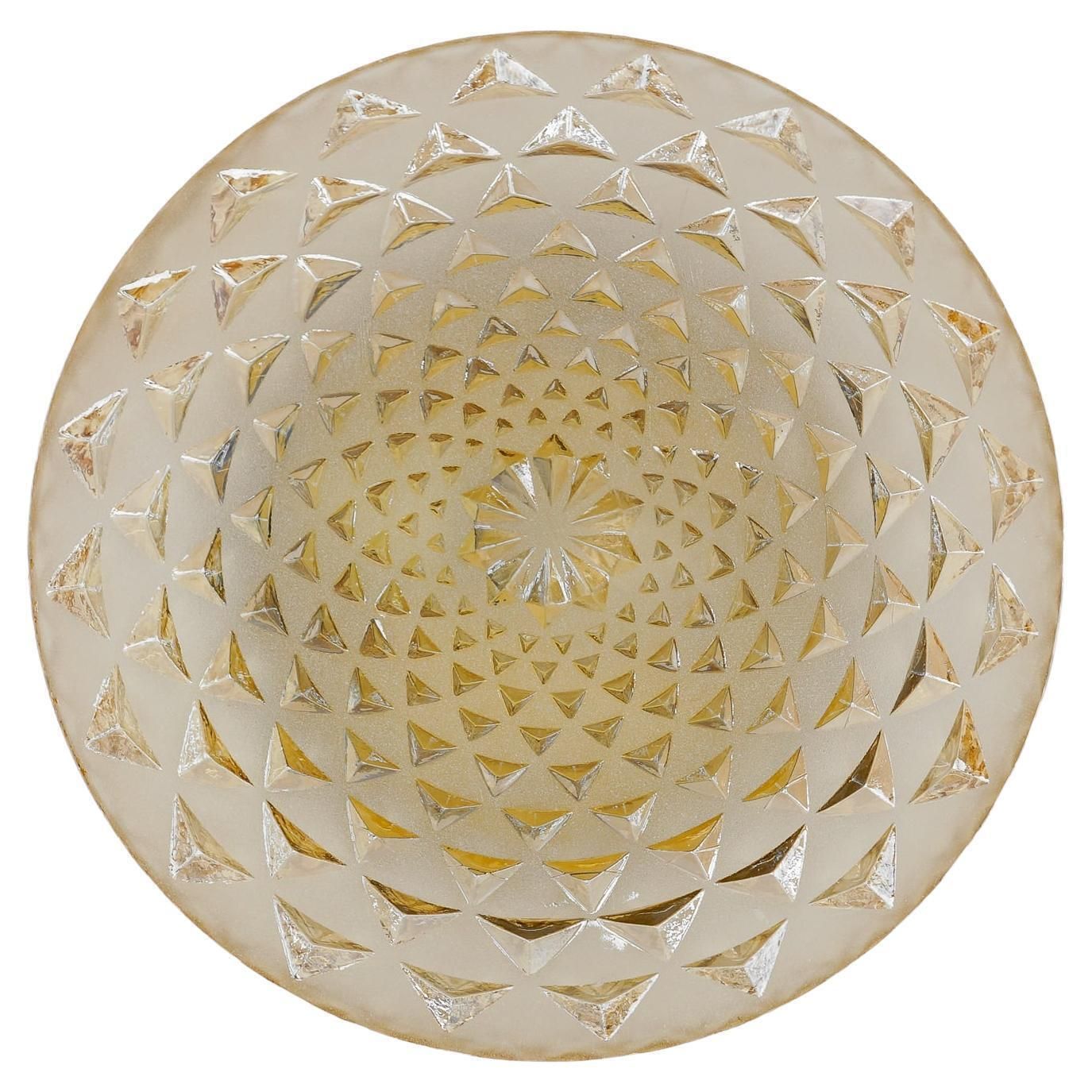 1 Of 2 Round Geometric Satin Amber Glass Flush Mount Light Or Wall Lamp, 1960s