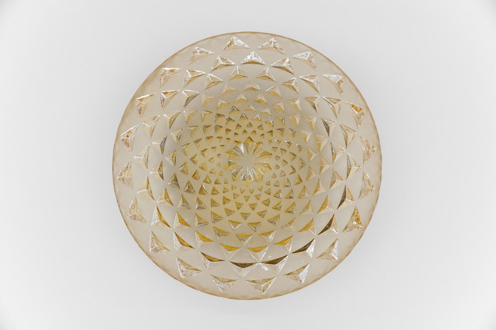 1 Of 2 Round Geometric Satin Amber Glass Flush Mount Light Or Wall Lamp, 1960s photo Lighting
