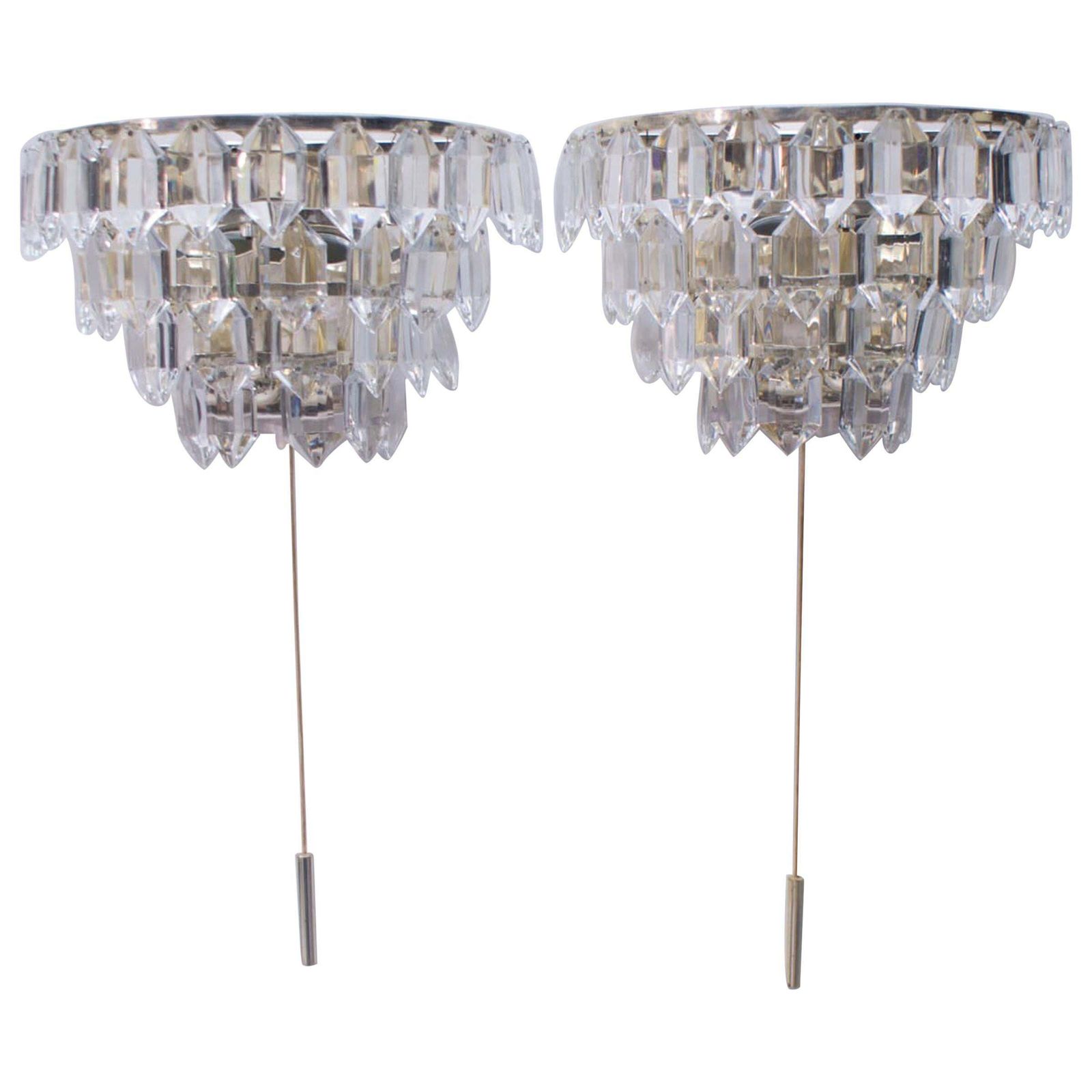 Pair Of Bakalowits Nickel Plated Crystal Chandelier Glass Wall Light, 1960s