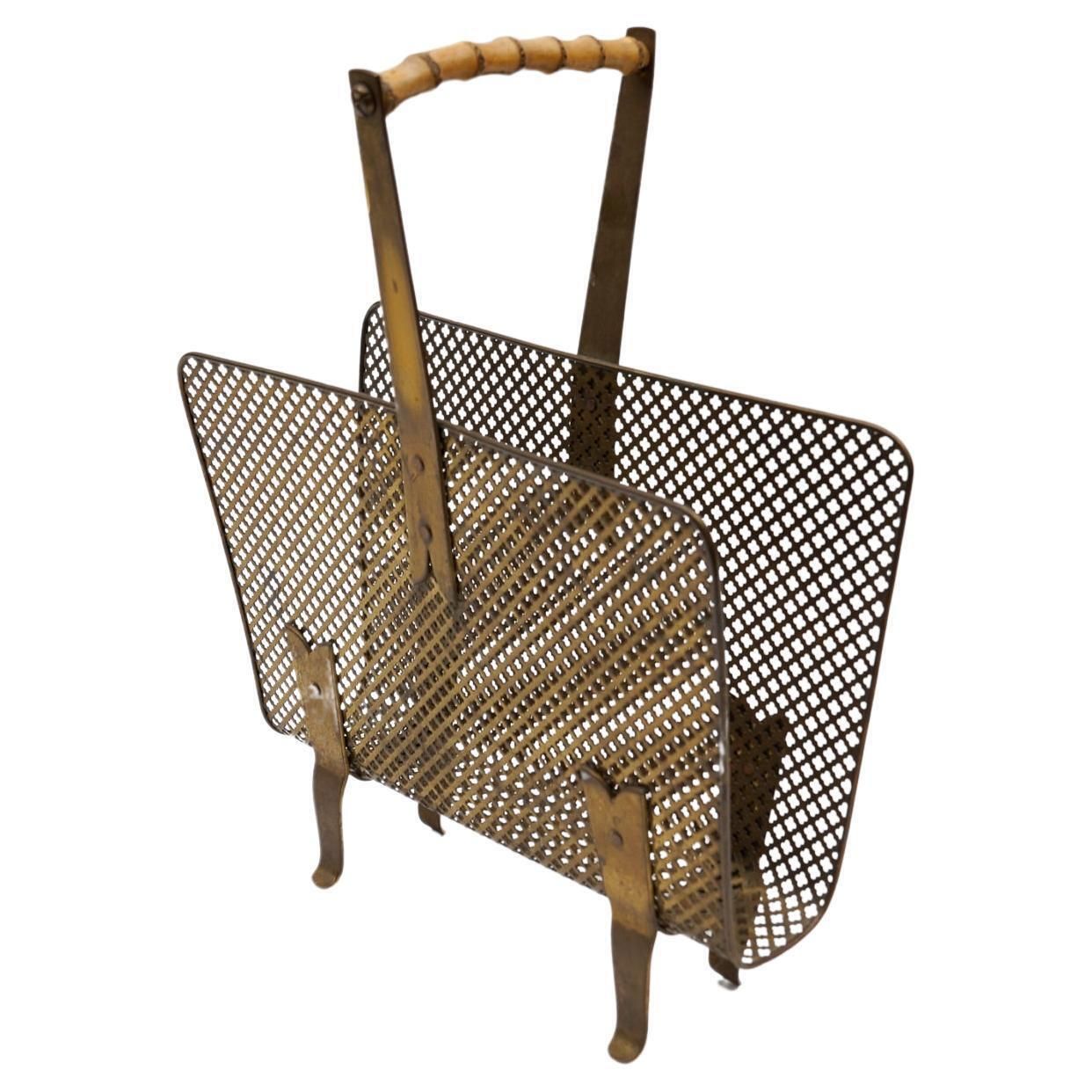 Mathieu Mategot Style Brass And Bamboo Magazine Holder, Circa 1950s