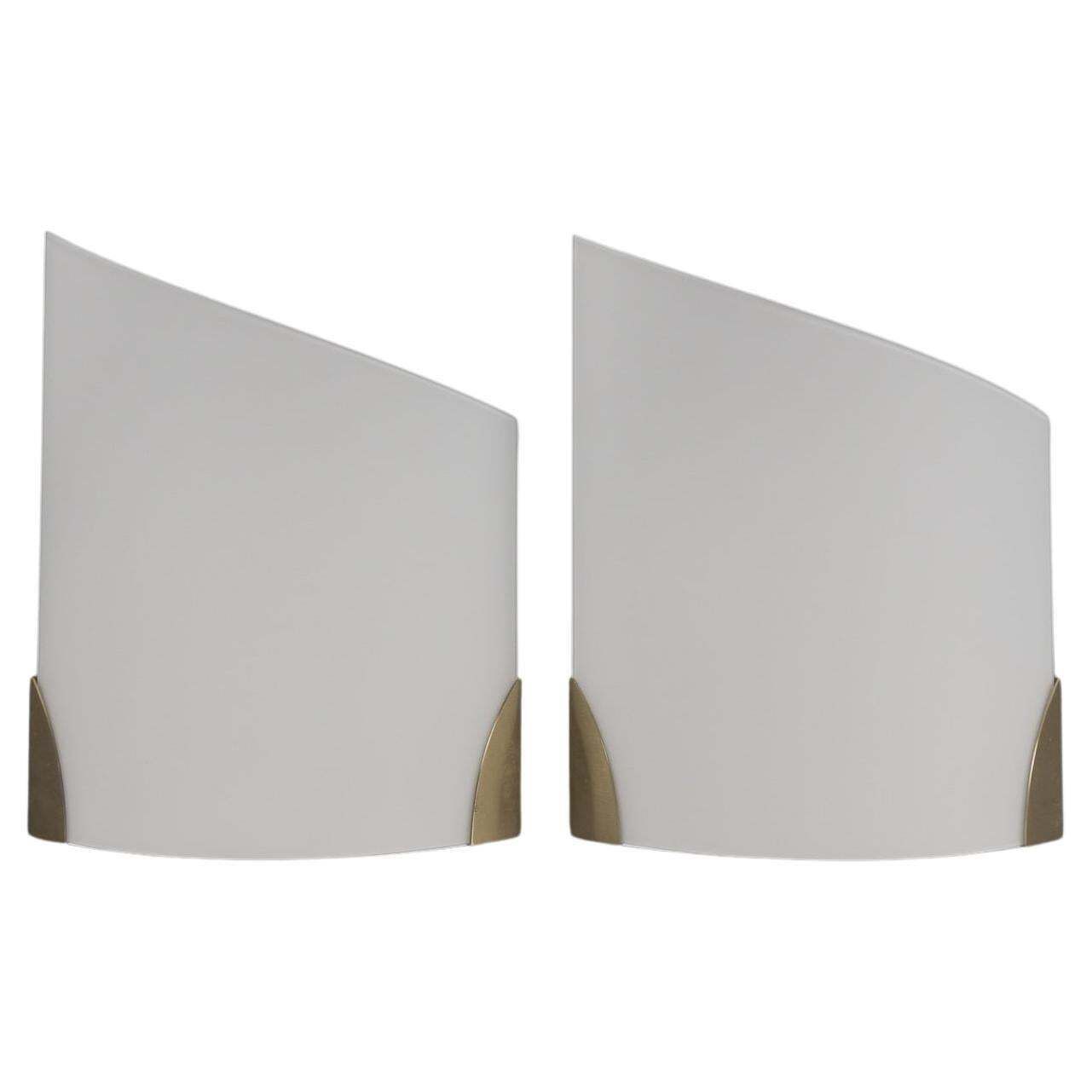Pair Exceptional Wall Lights In Brass And Opal Glass By J.T. Kalmar, 1970s