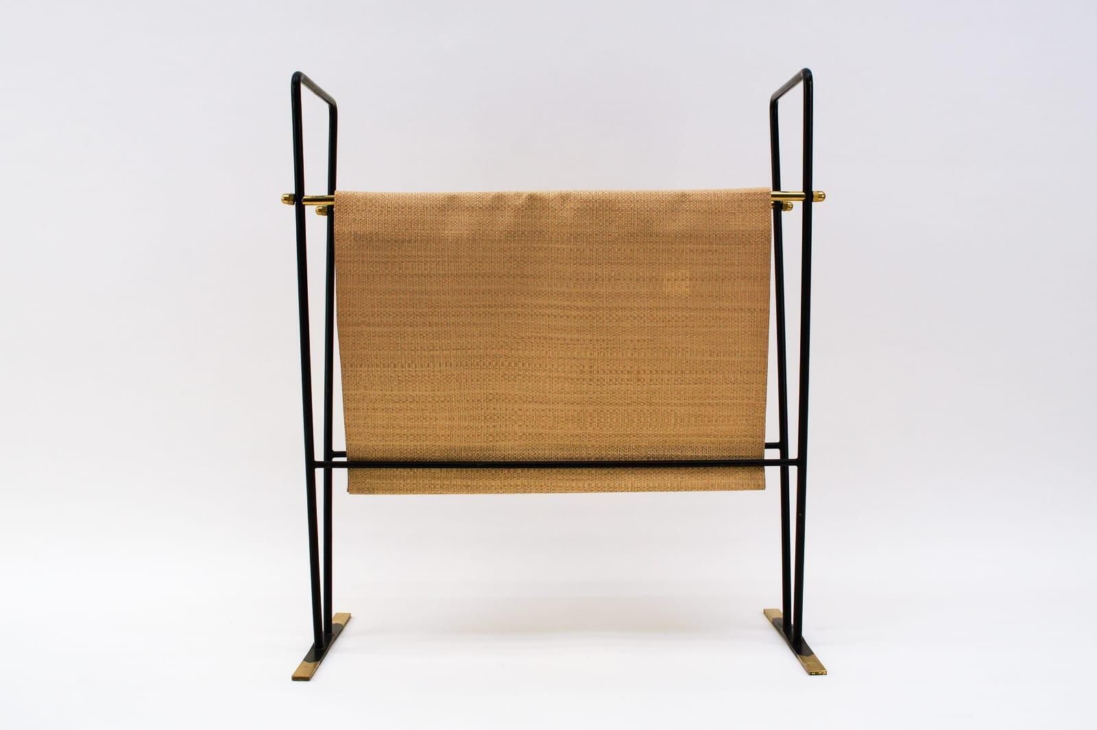 Elegant Brass And Metal Magazine Rack Mid Century Modern, 1950s, Austria photo vinterior
