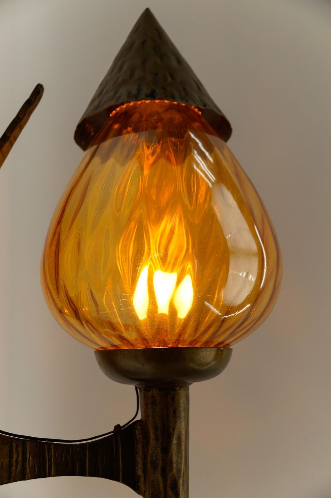photo for sale Huge French Hand Forged Iron And Glass Wall Lamp, 1960s