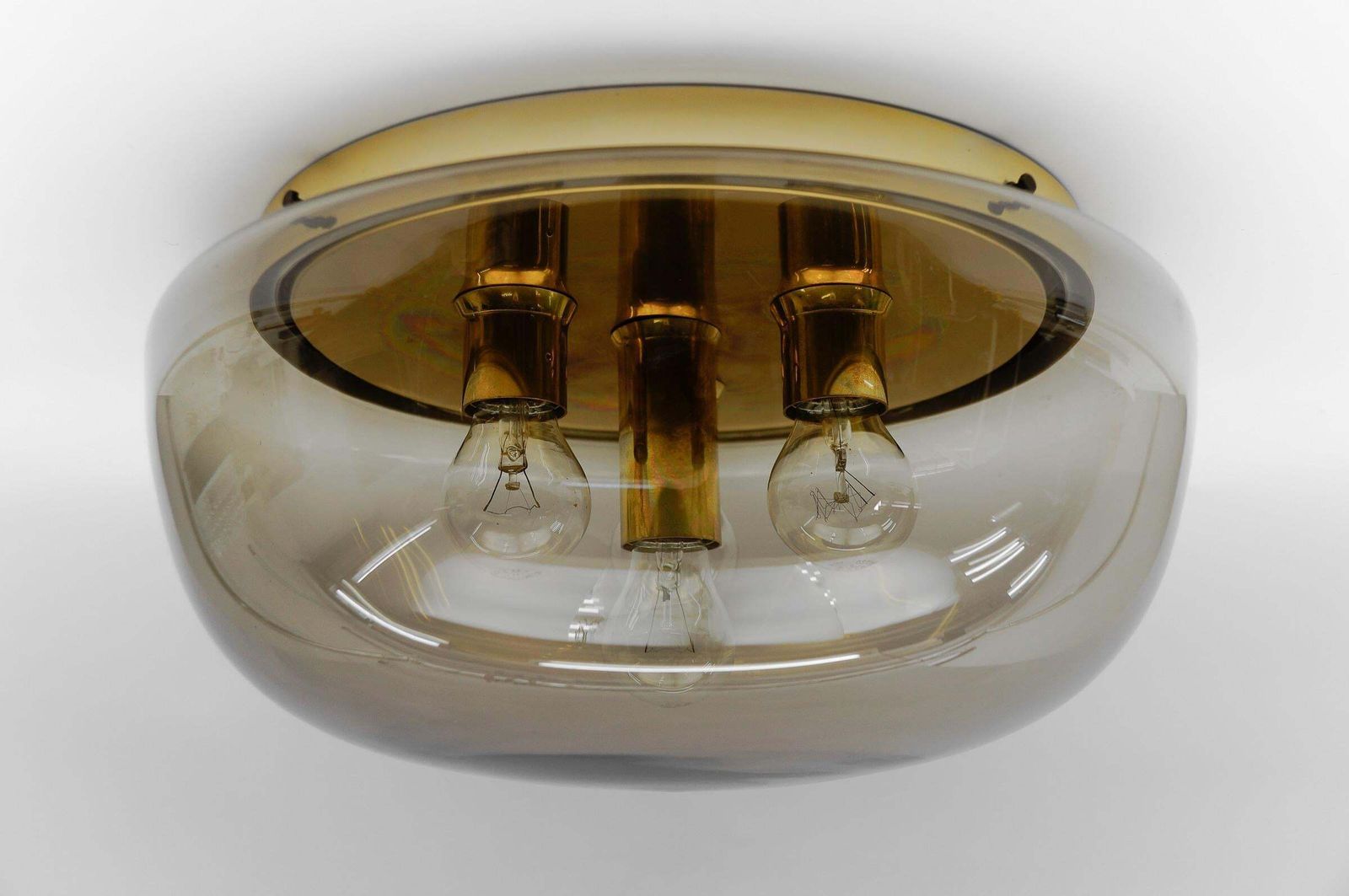 Huge Brass And Smoked Glass Flush Mount By Limburg, Germany 1960s photo 892.0