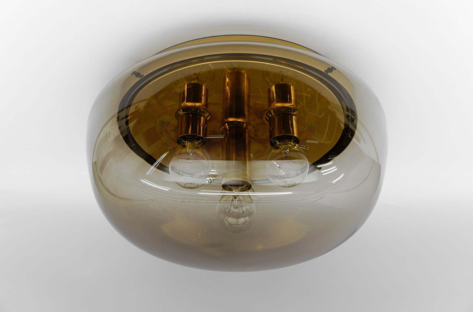 Huge Brass And Smoked Glass Flush Mount By Limburg, Germany 1960s photo buy