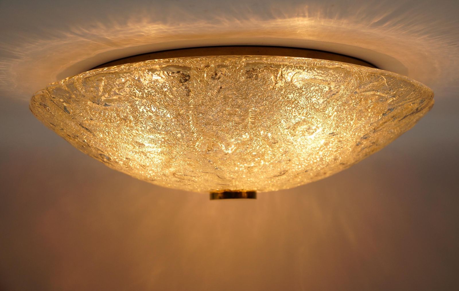 1 Of 2 Huge Elegant Flush Mount Lamp In Ice Glass By Limburg, Gerrmany 1960s photo Lighting