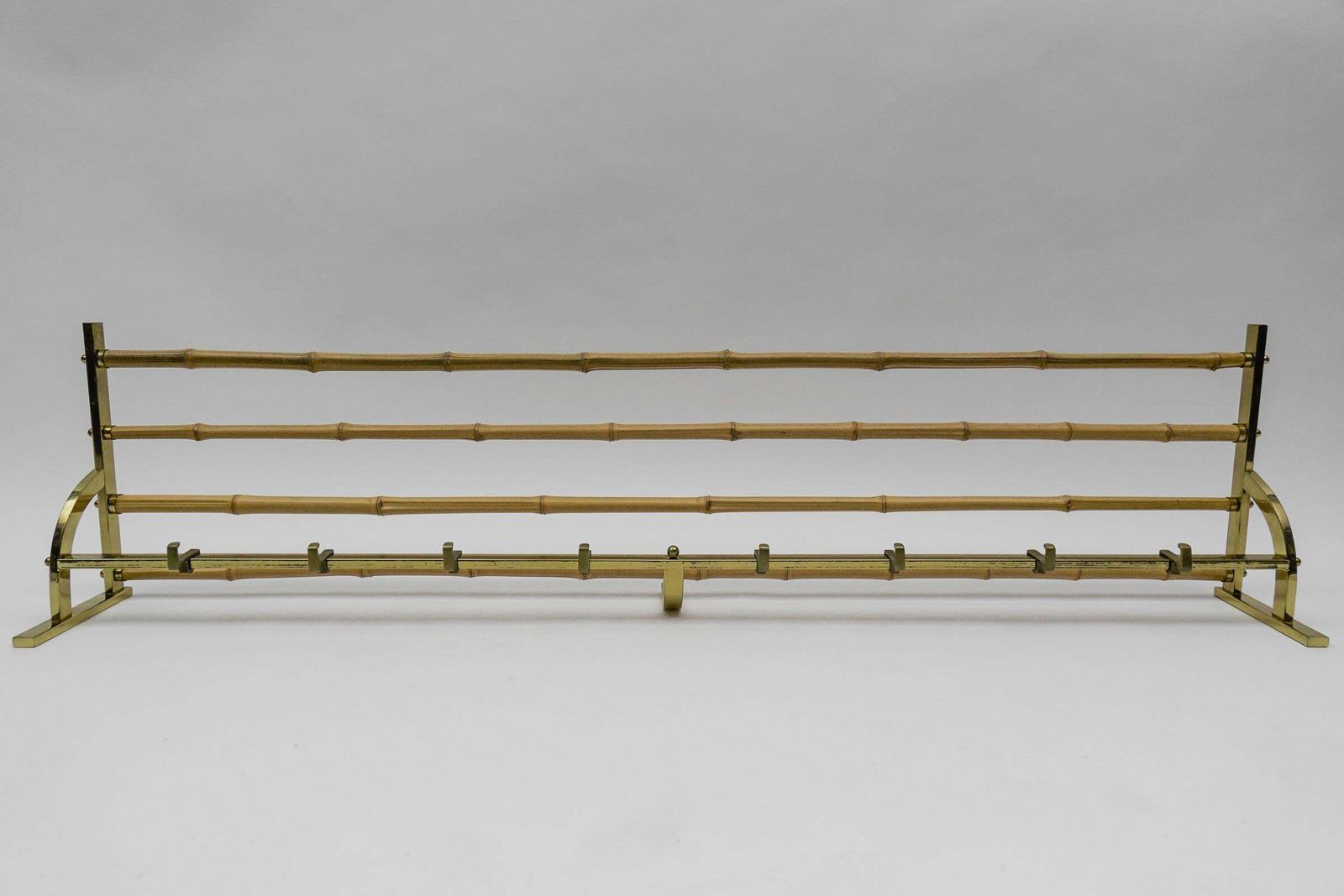 Large Brass And Bamboo Wall Coat Rack, 1960 Italy photo for sale