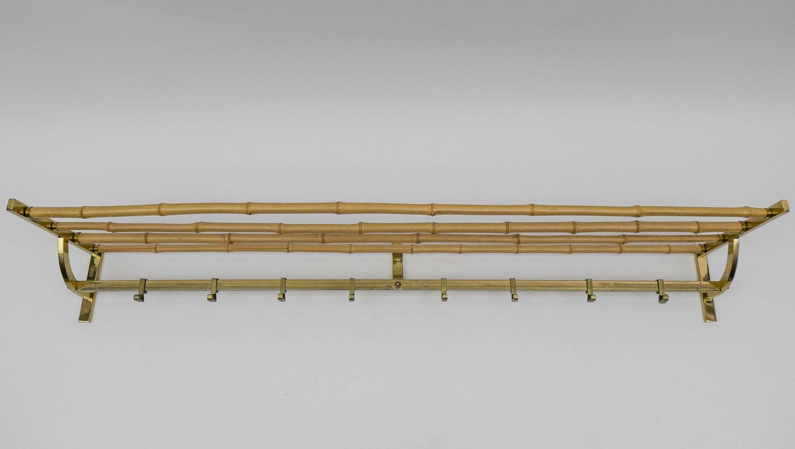 Large Brass And Bamboo Wall Coat Rack, 1960 Italy photo vinterior