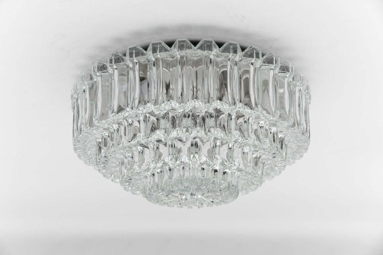 Elegant Four Tier Crystal Glass Flush Mount Light By Limburg, 1960s Germany photo for sale