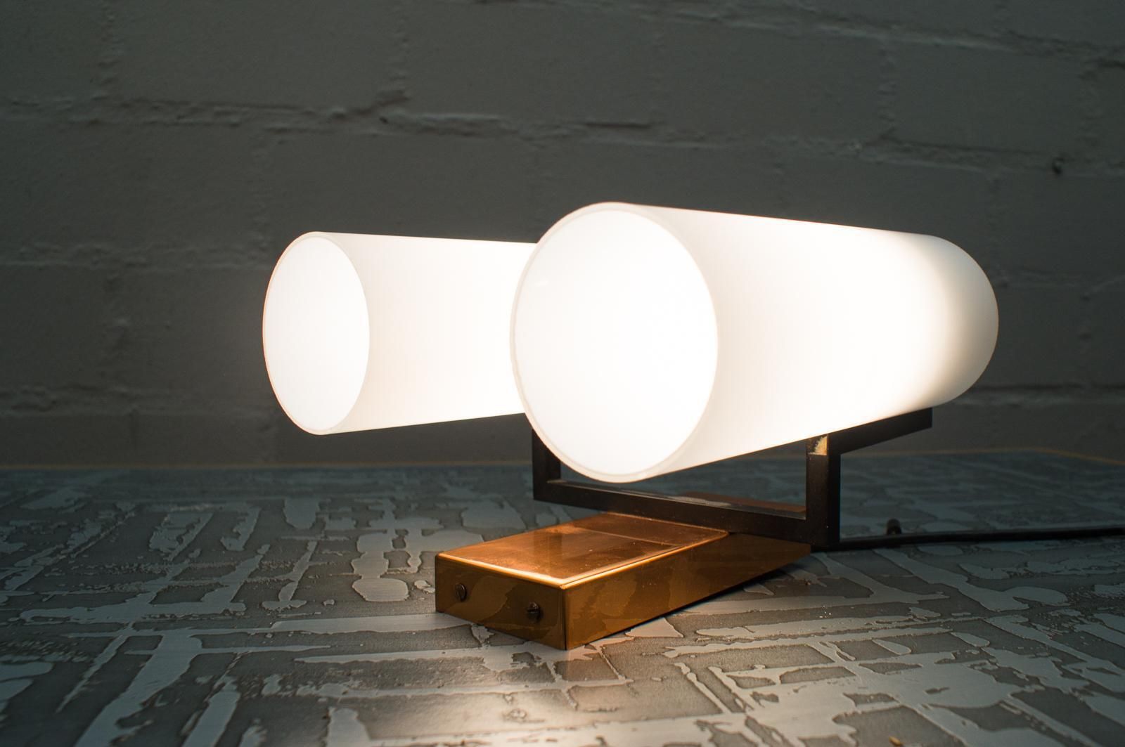 Pair Of Double Midcentury Copper And Milk Glass Tubes Wall Lamps, Austria, 1960s photo 1529.0