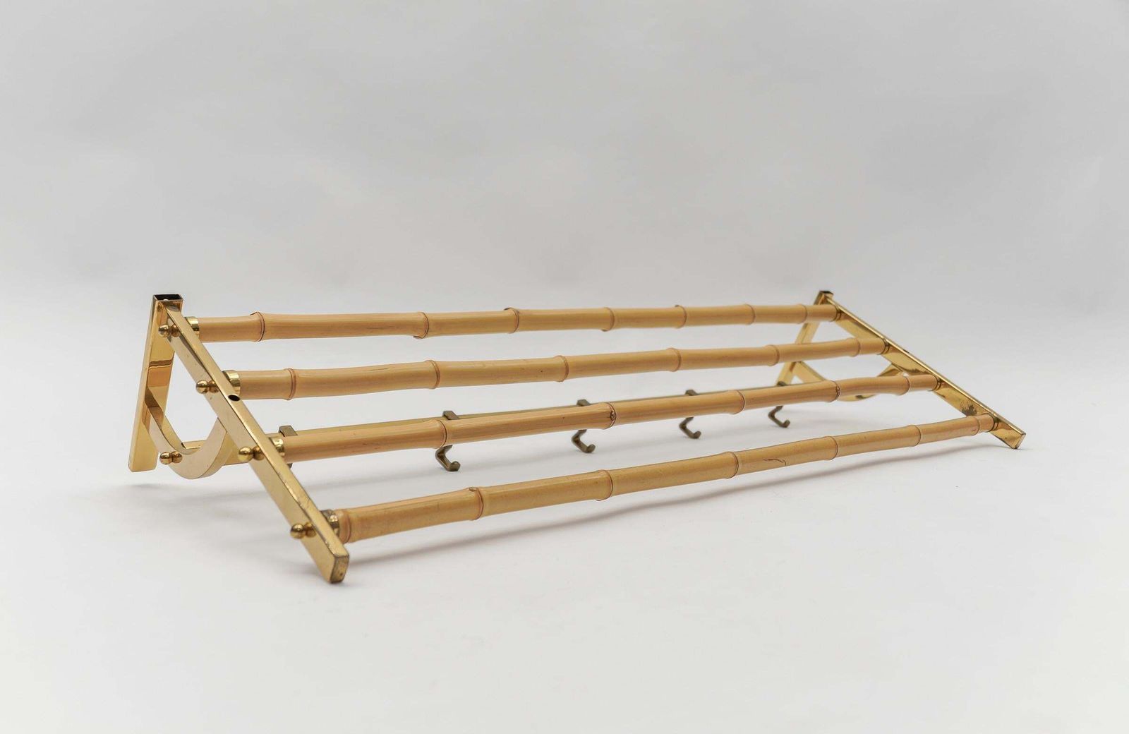 Rare Set Of Brass And Bamboo Coat Rack And Umbrella Stand, 1950 Italy photo vinterior