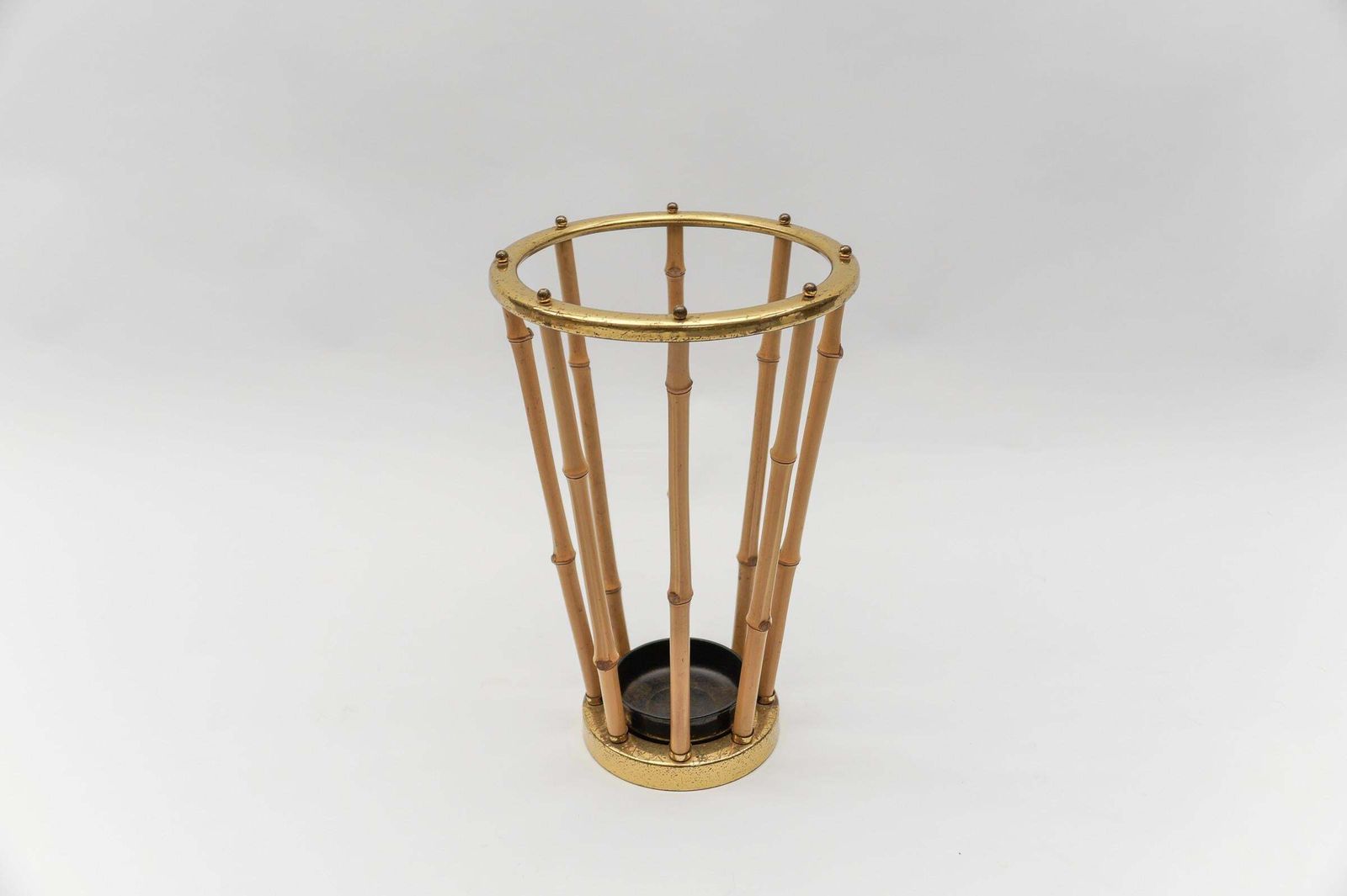 photo vintage Rare Set Of Brass And Bamboo Coat Rack And Umbrella Stand, 1950 Italy