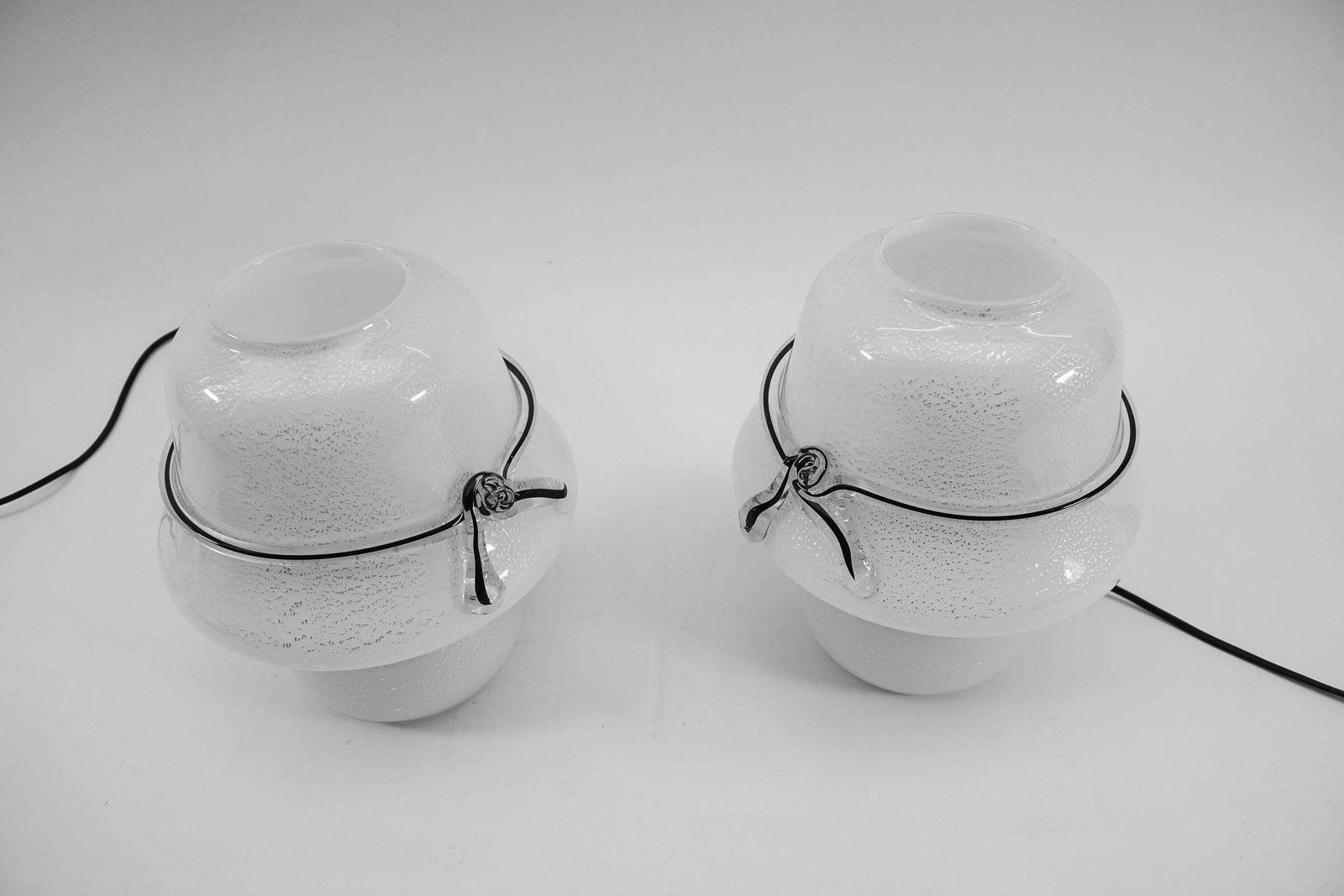 Pair Of Murano Mushroom Table Lamps With Enclosed Silver Platelets, 1960s photo vintage