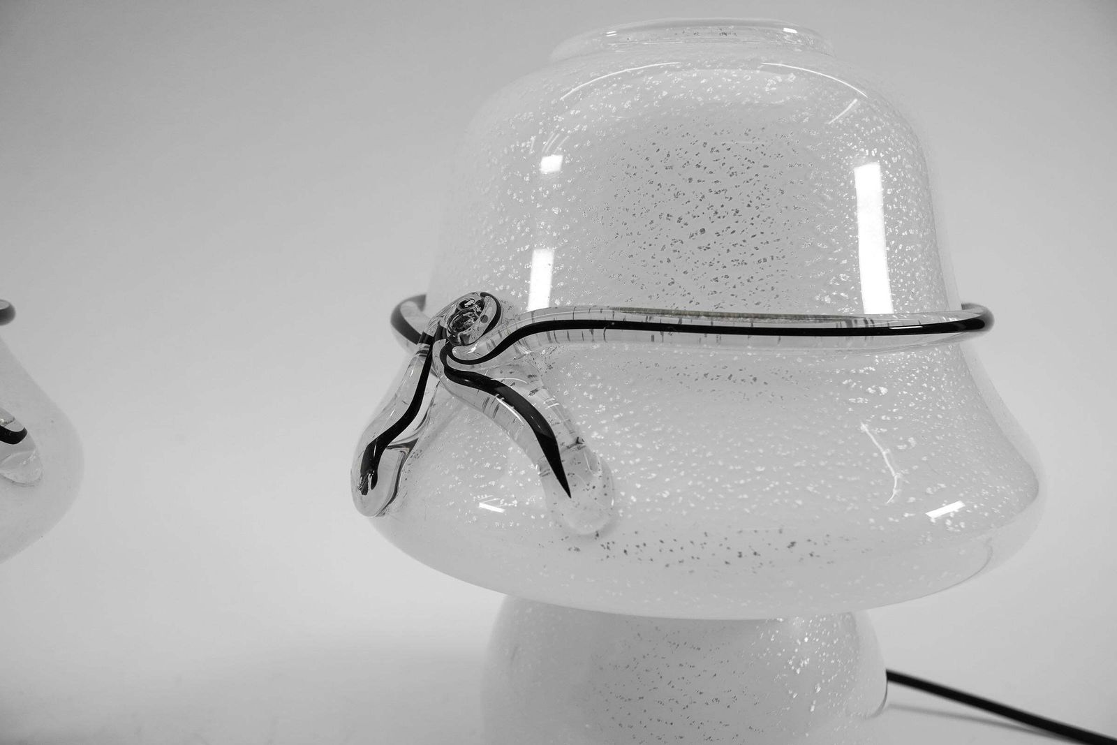 Lighting Pair Of Murano Mushroom Table Lamps With Enclosed Silver Platelets, 1960s photo