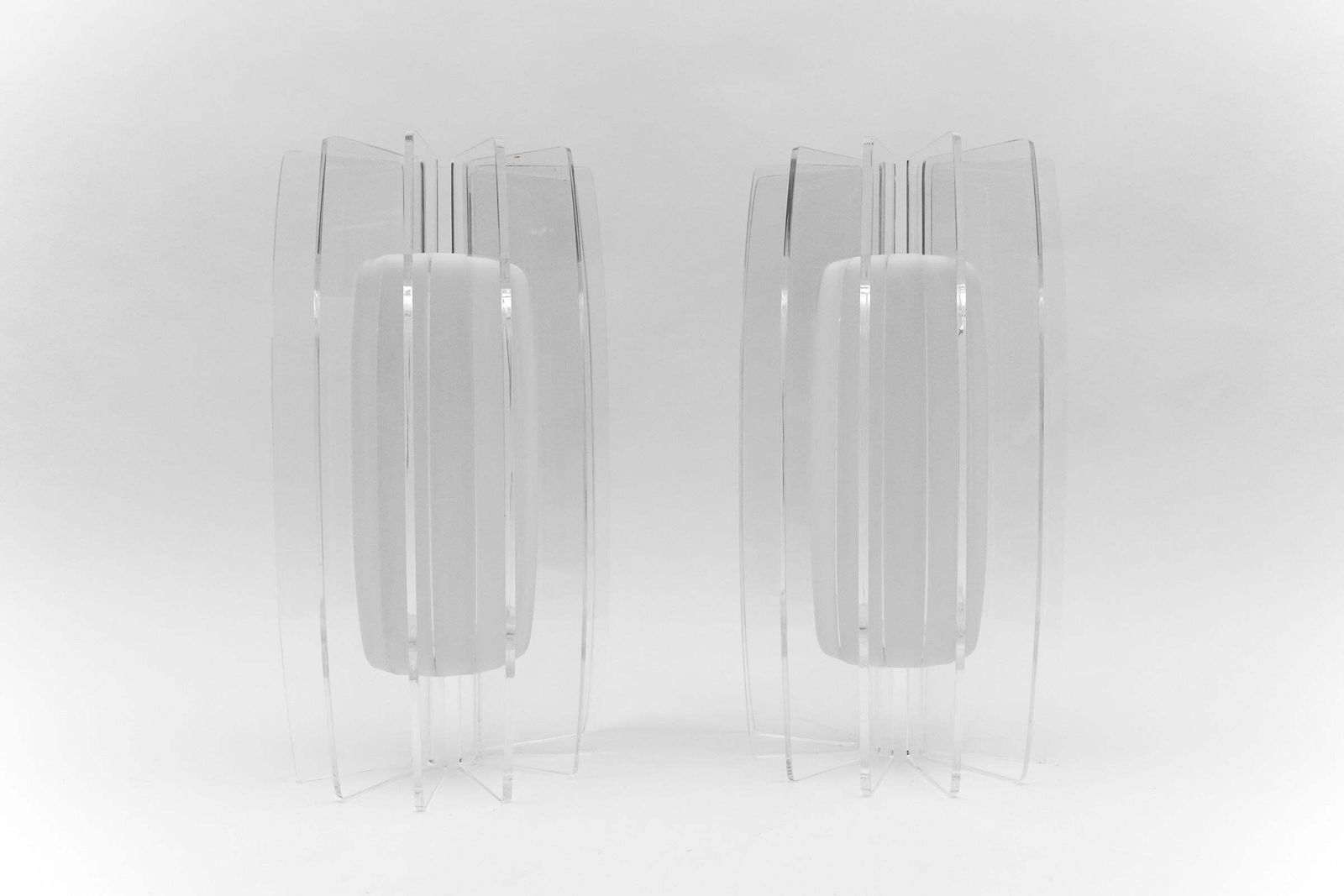 Pair Of Awesome Large Acrylic Fan Wall Lamps, 1960s photo for sale