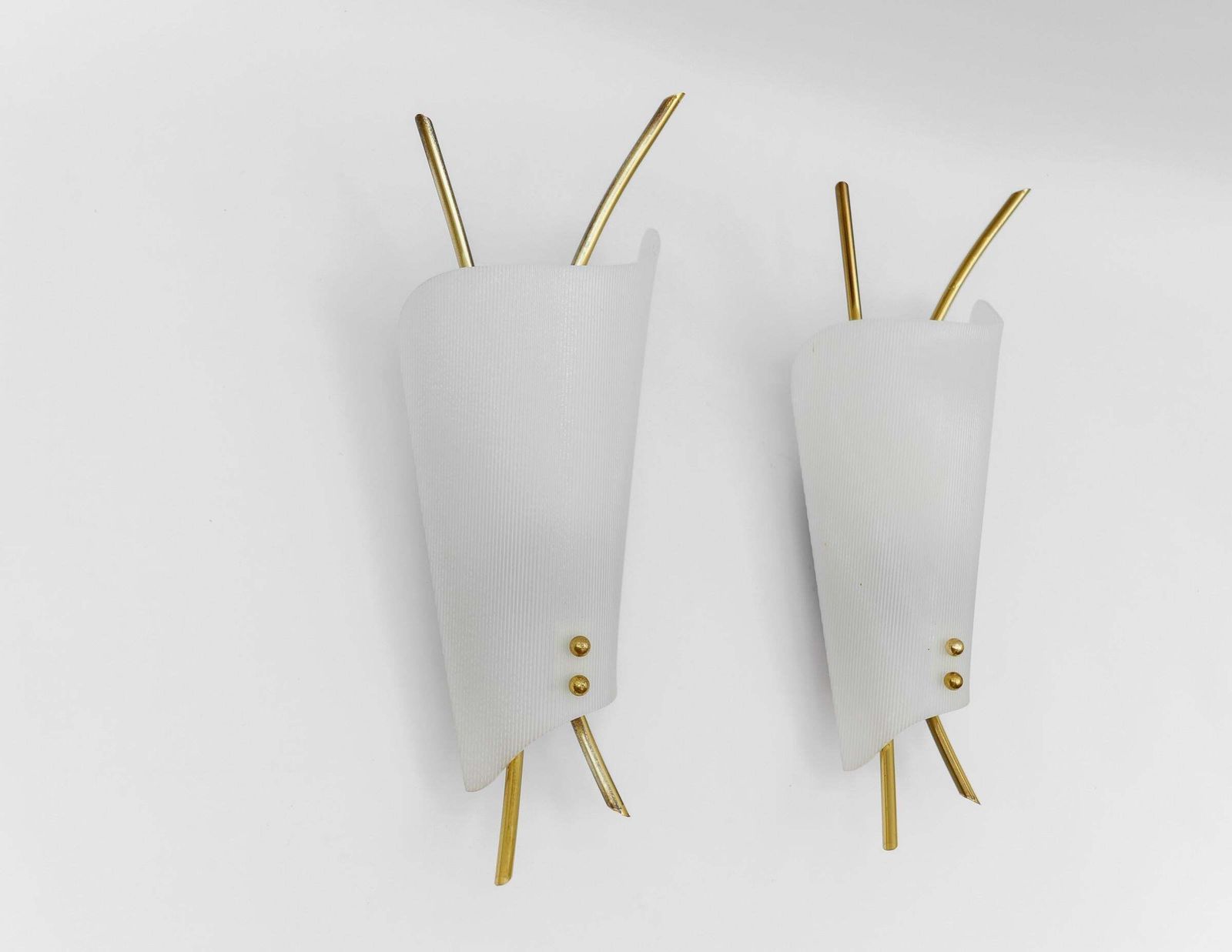Set Of 2 Mid Century Modern Wall Lamps Made In Acrylic And Brass, 1950s photo for sale
