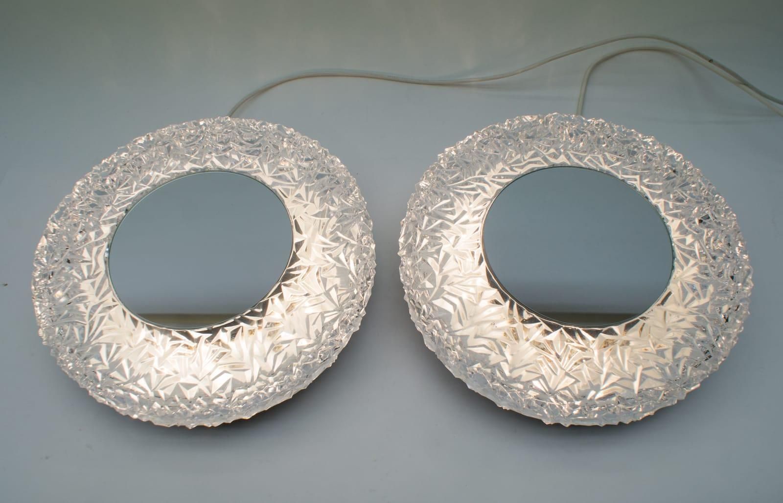 Set Of 2 Textured Glass And Mirror Ceiling Wall Flushmounts, Hillebrand, 1960s photo furniture