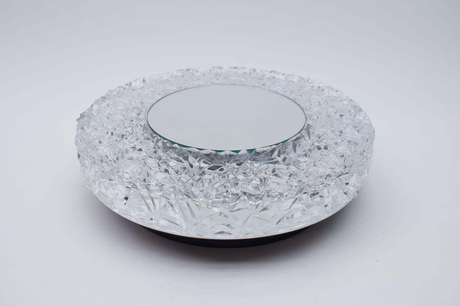 Set Of 2 Textured Glass And Mirror Ceiling Wall Flushmounts, Hillebrand, 1960s photo buy