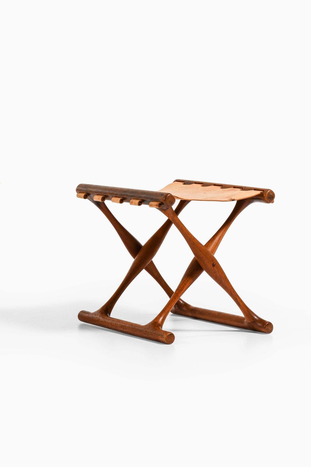 Folding Stool In Teak And Original Natural Leather By Poul Hundevad, 1950's photo furniture