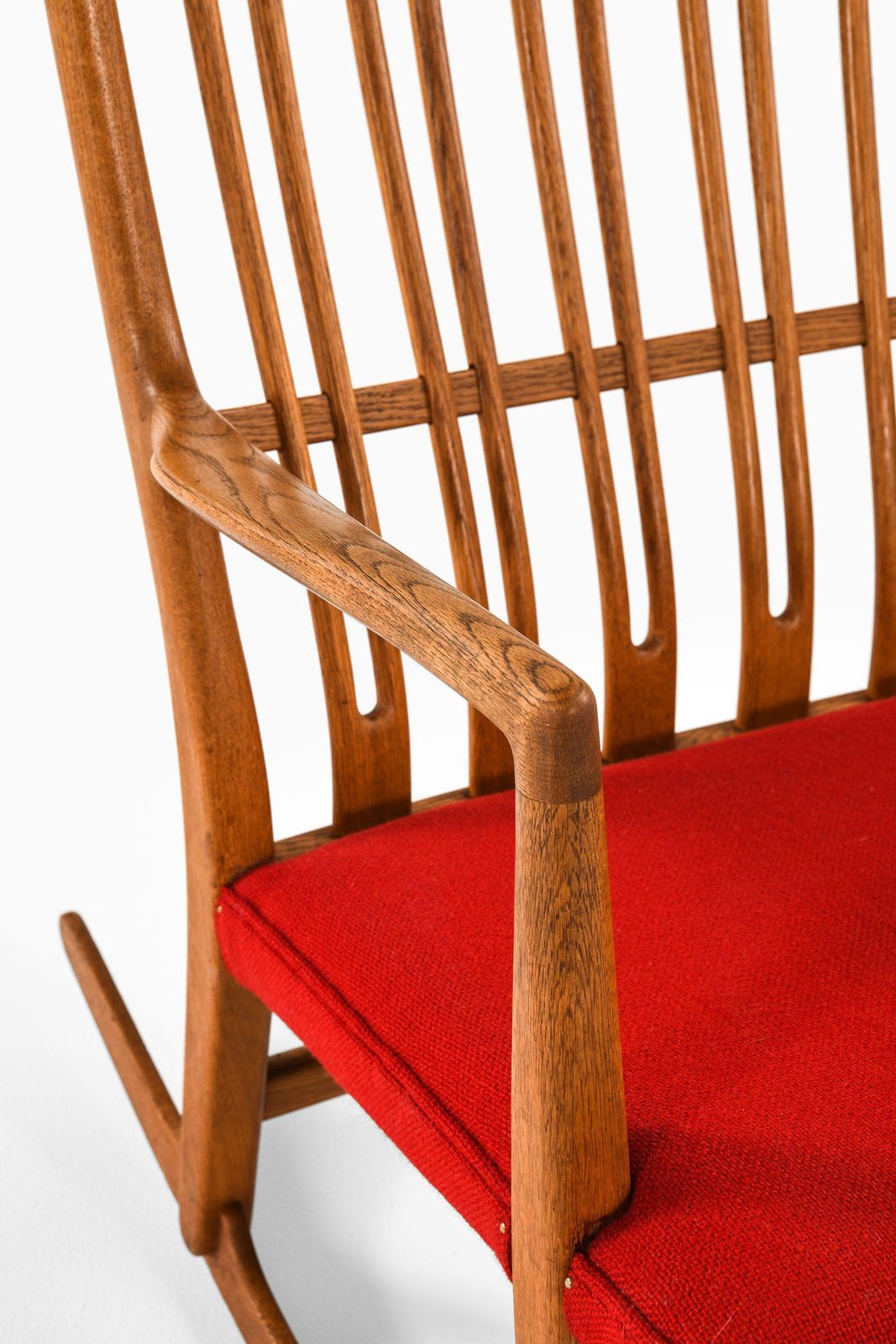 Rocking Chair In Oak With Wool Fabric By Hans Wegner, 1950's photo vinterior