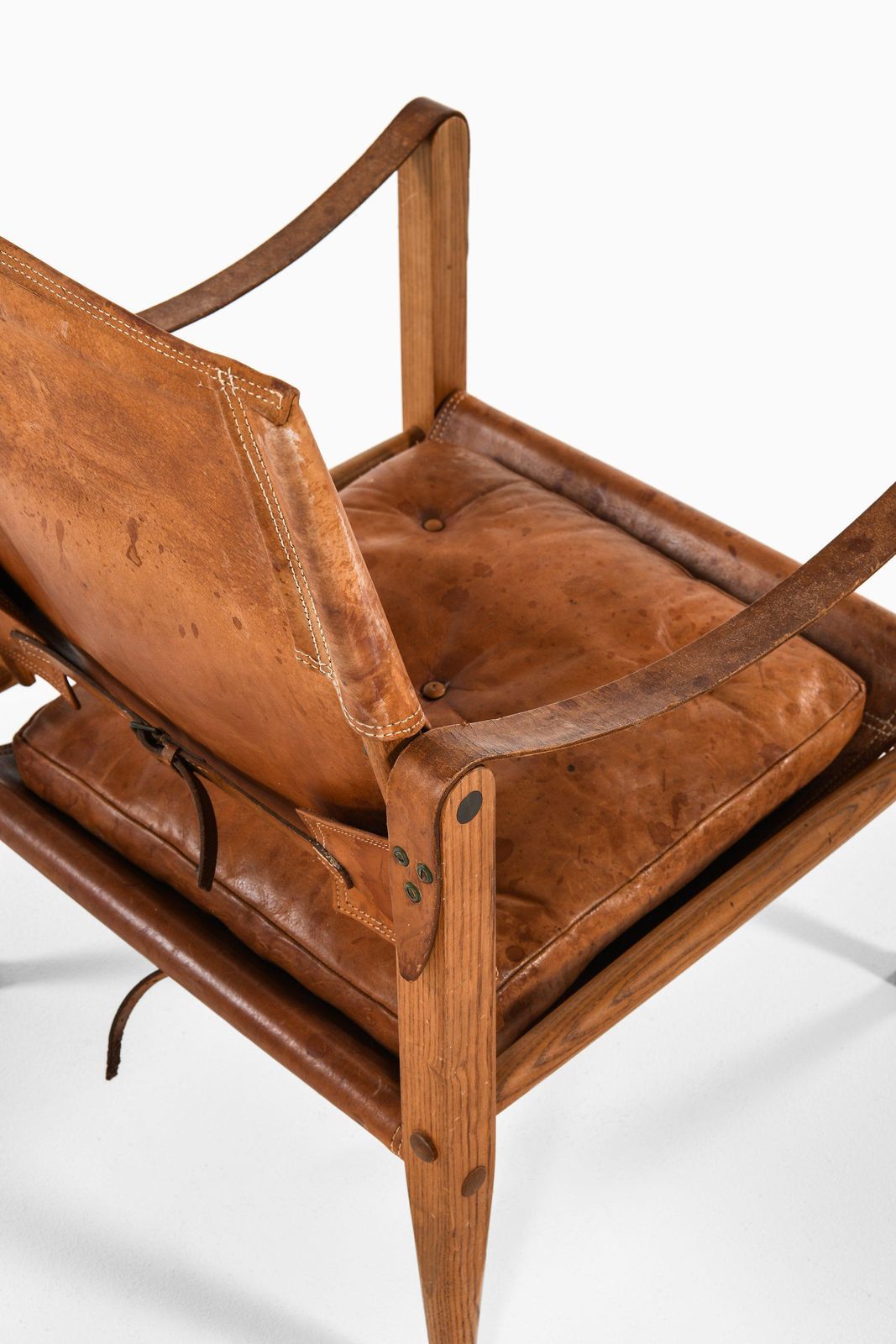 Pair Of Safari Easy Chairs In Ash, Brass And Leather By Kaare Klint, 1950's photo vinterior