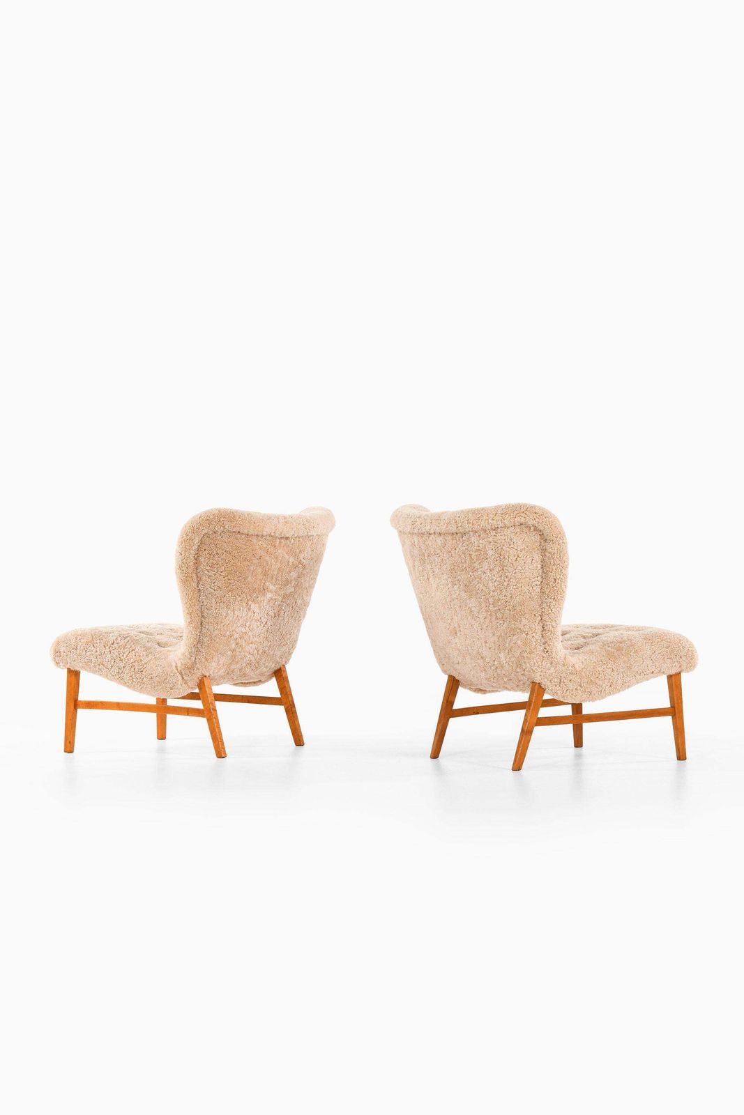 Easy Chairs In Beech & Reupholstered In Sheepskin By Erik Bertil Karlén, 1940's photo Furniture