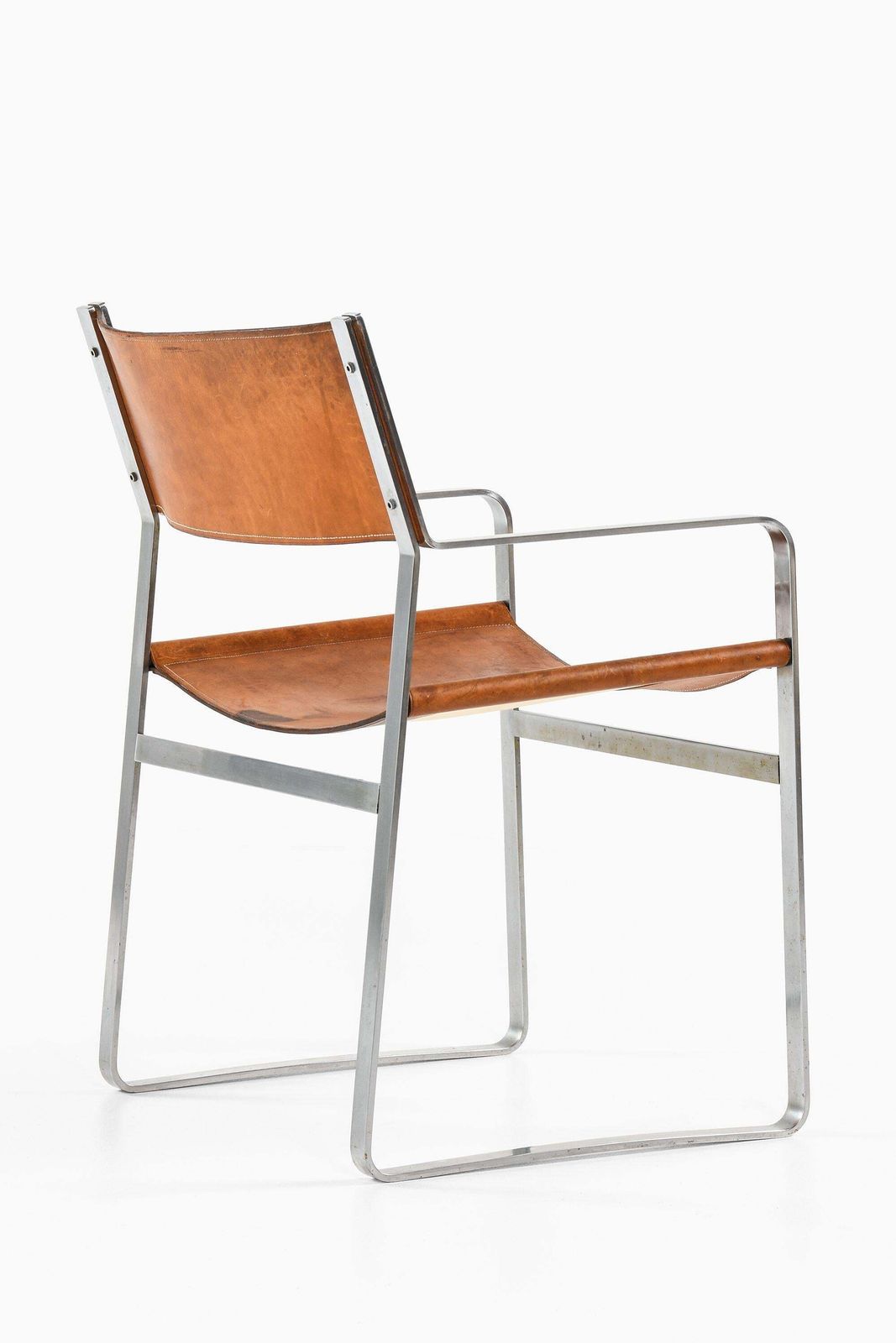 Armchair In Steel And Original Leather By Hans Wegner, 1970s photo Furniture