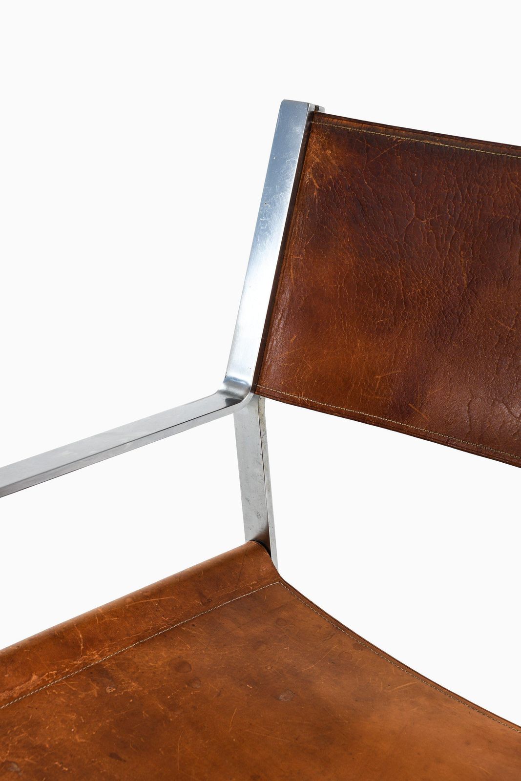 Armchair In Steel And Original Leather By Hans Wegner, 1970s photo vinterior