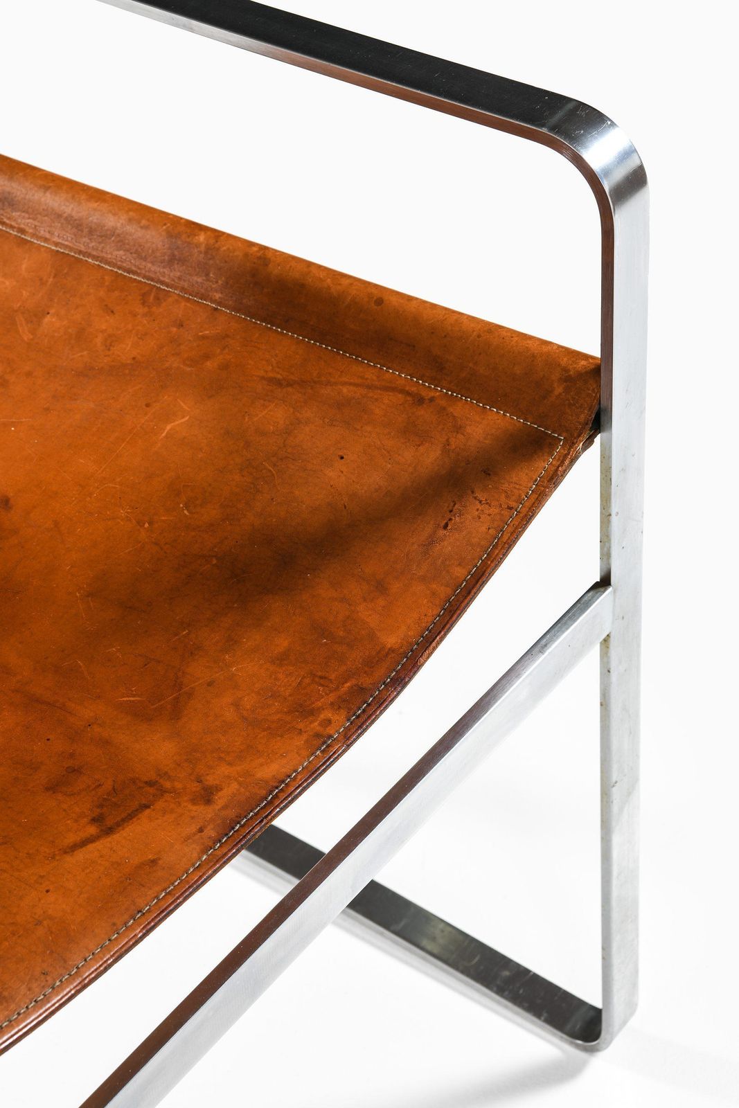 Armchair In Steel And Original Leather By Hans Wegner, 1970s photo buy